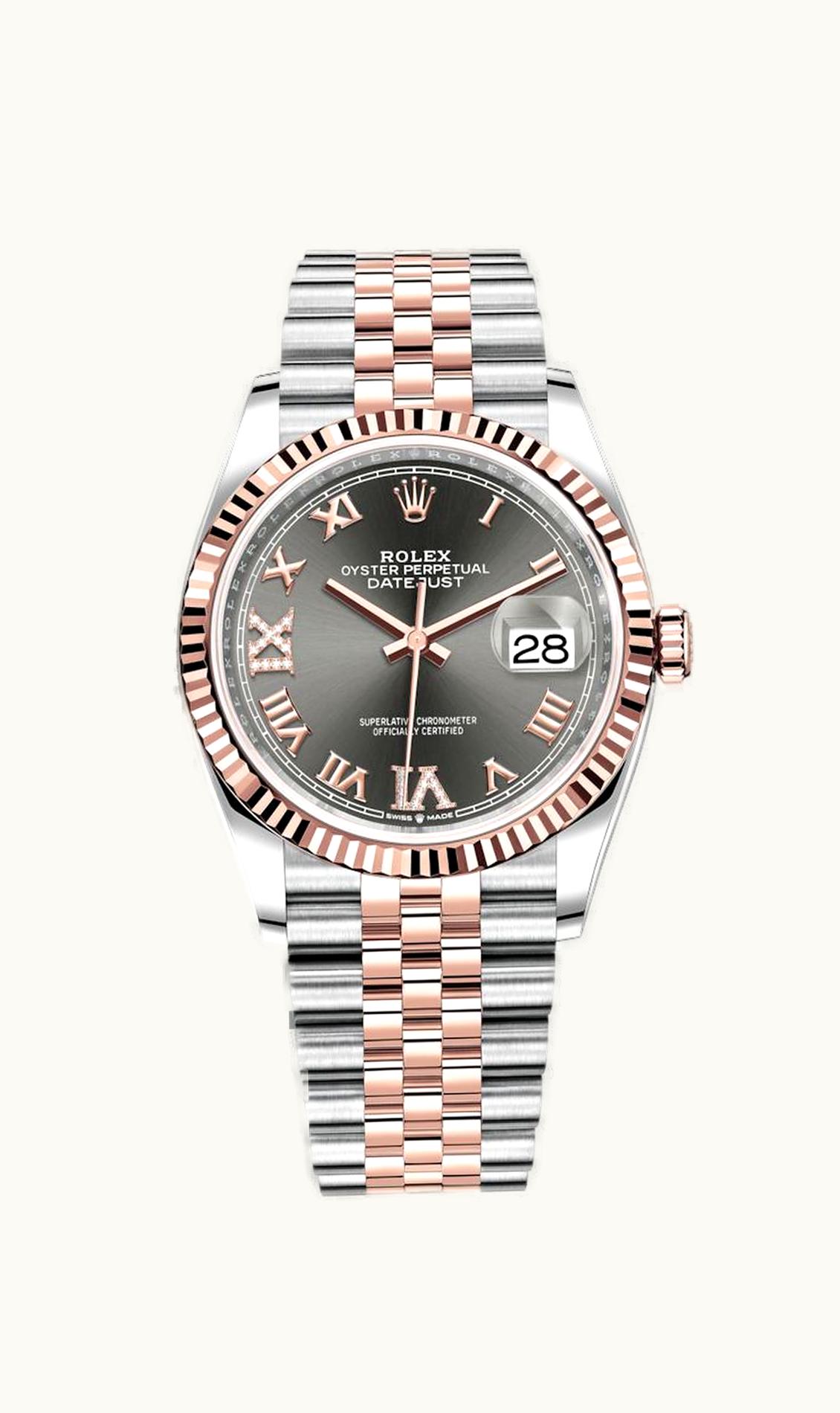 Rolex Datejust 36 Stainless Steel / Everose / Fluted / Slate Roman Diamond / Jubilee