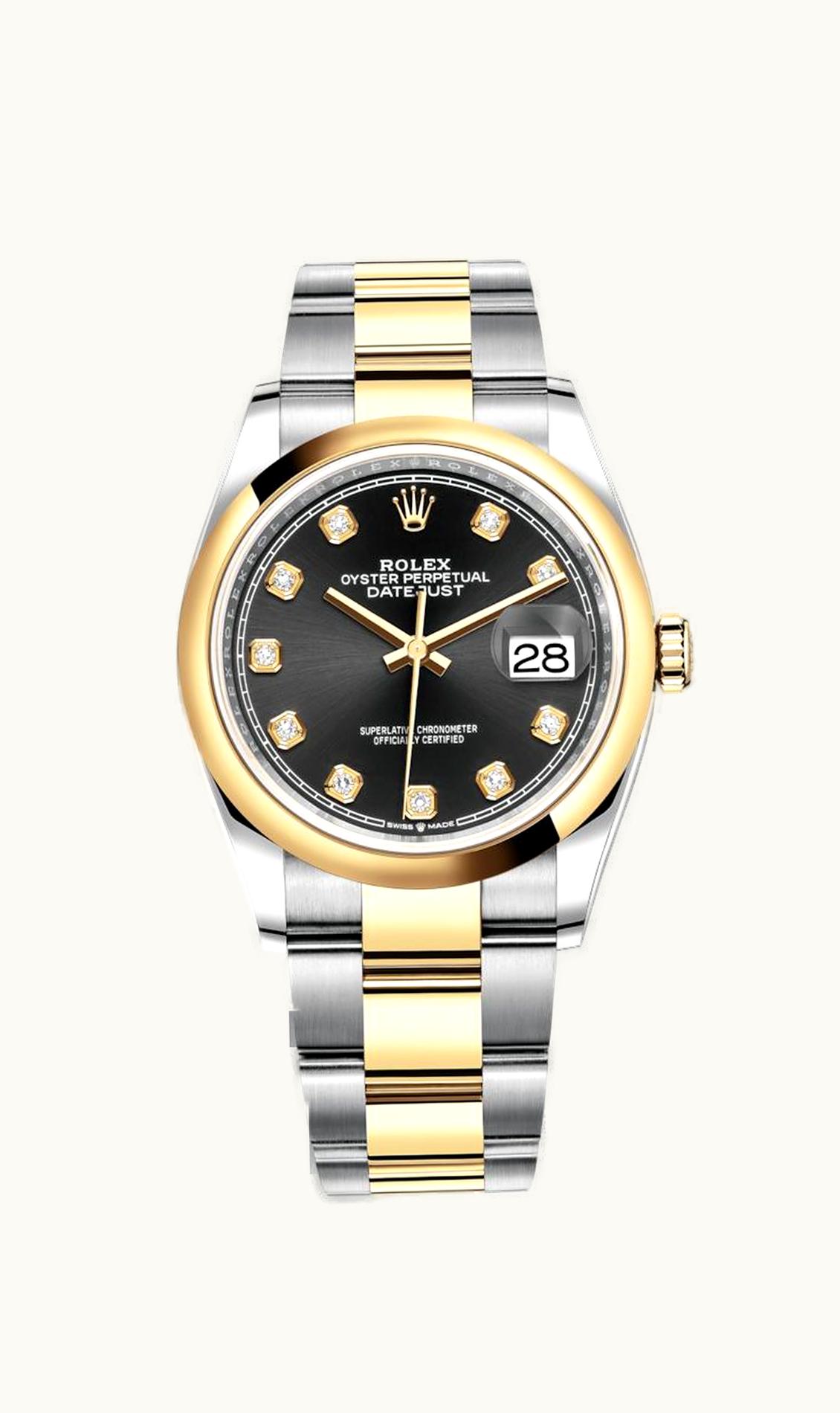 Rolex Datejust 36 Stainless Steel / Yellow Gold / Smooth / Black Diamond / Oyster