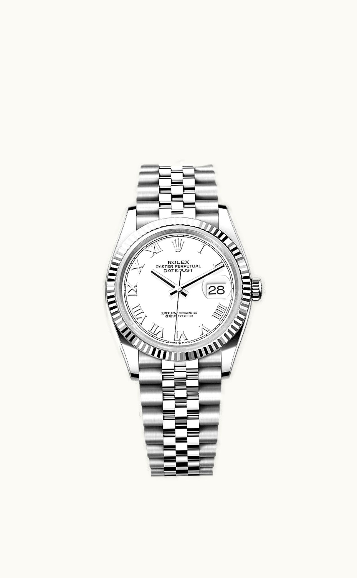 Rolex Datejust 36 Stainless Steel / Fluted / White Roman / Jubilee