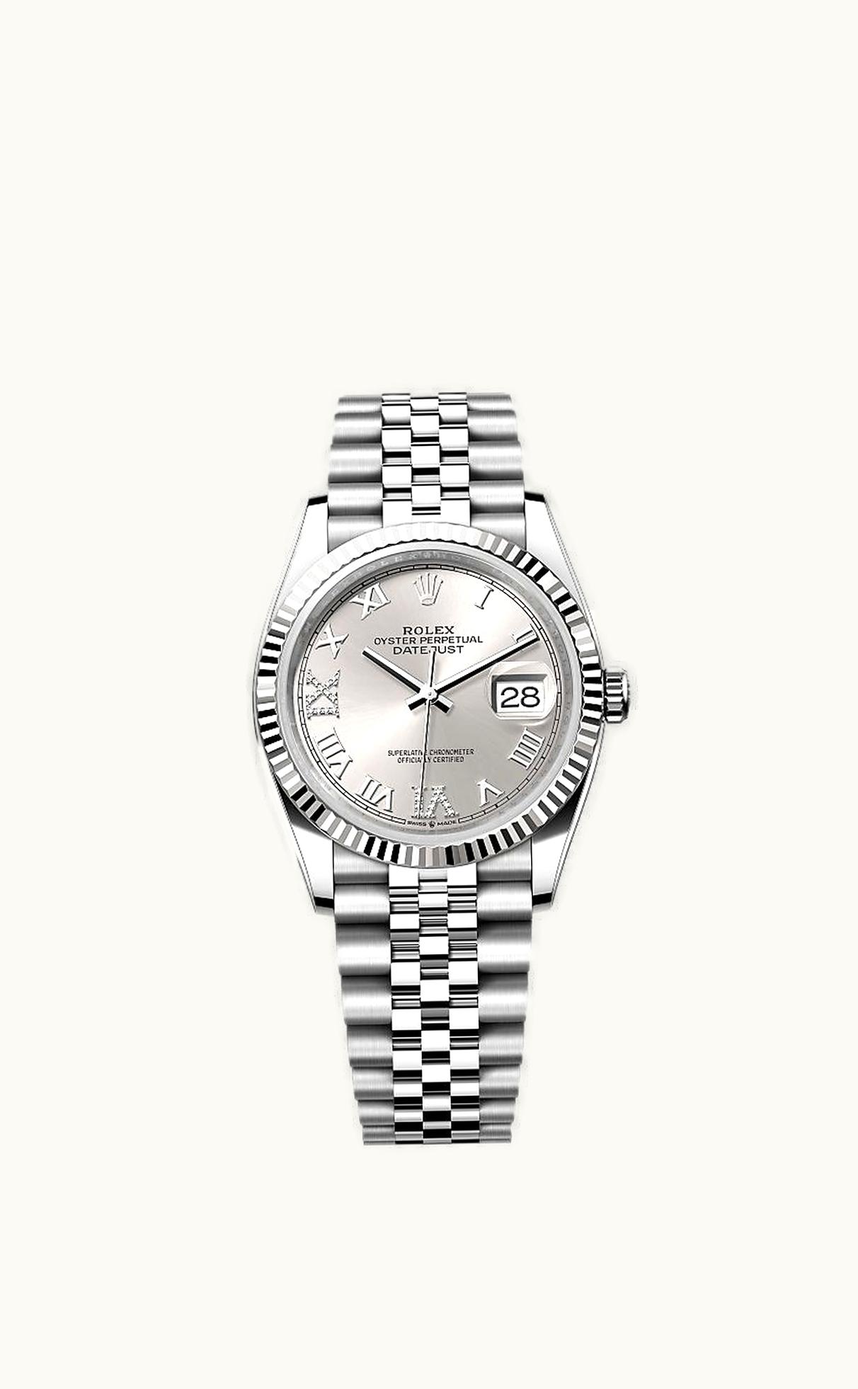 Rolex Datejust 36 Stainless Steel / Fluted / Silver Roman-Diamonds / Jubilee