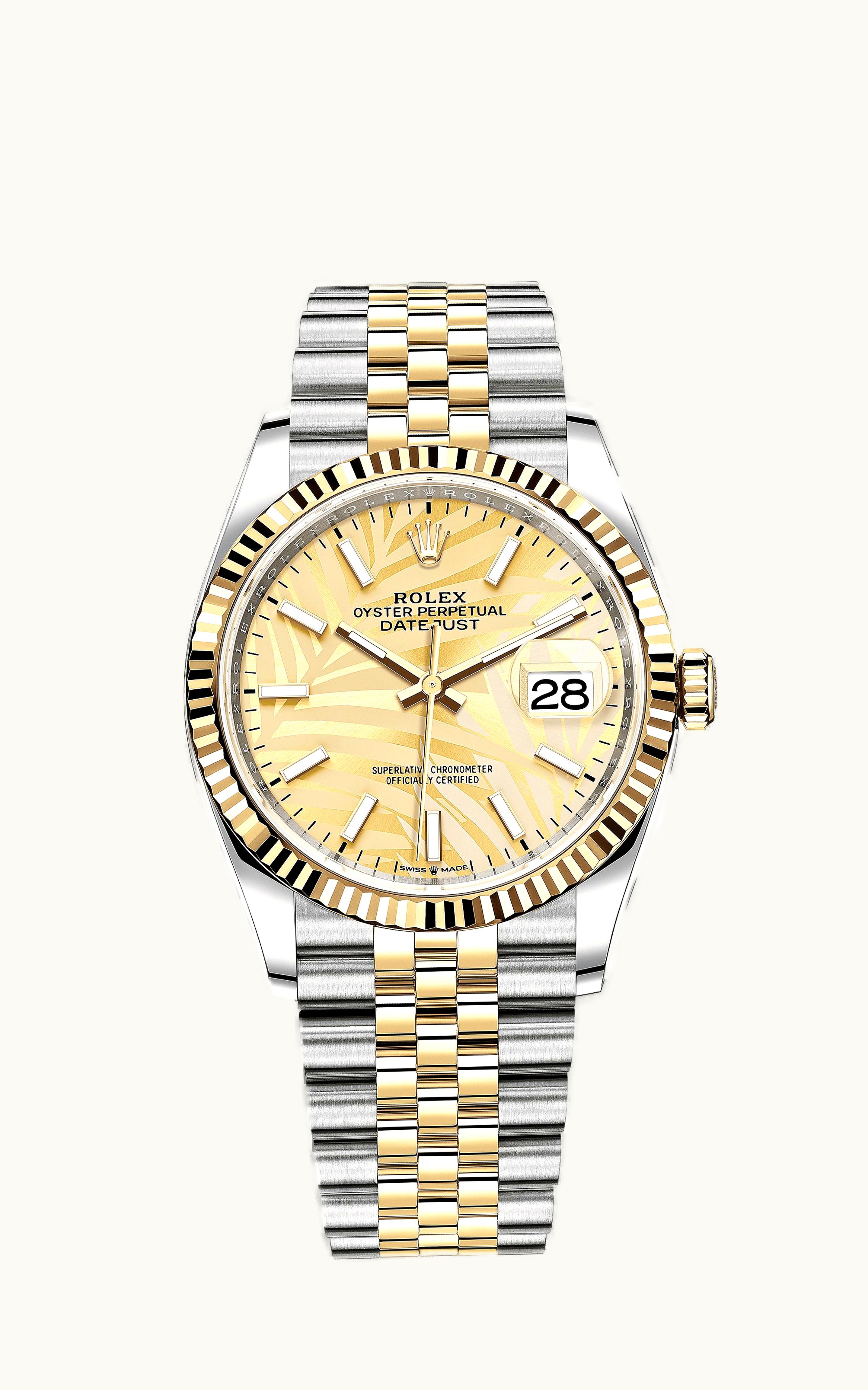 Rolex Datejust 36 Stainless Steel / Yellow Gold / Fluted / Champagne - Palm / Jubilee