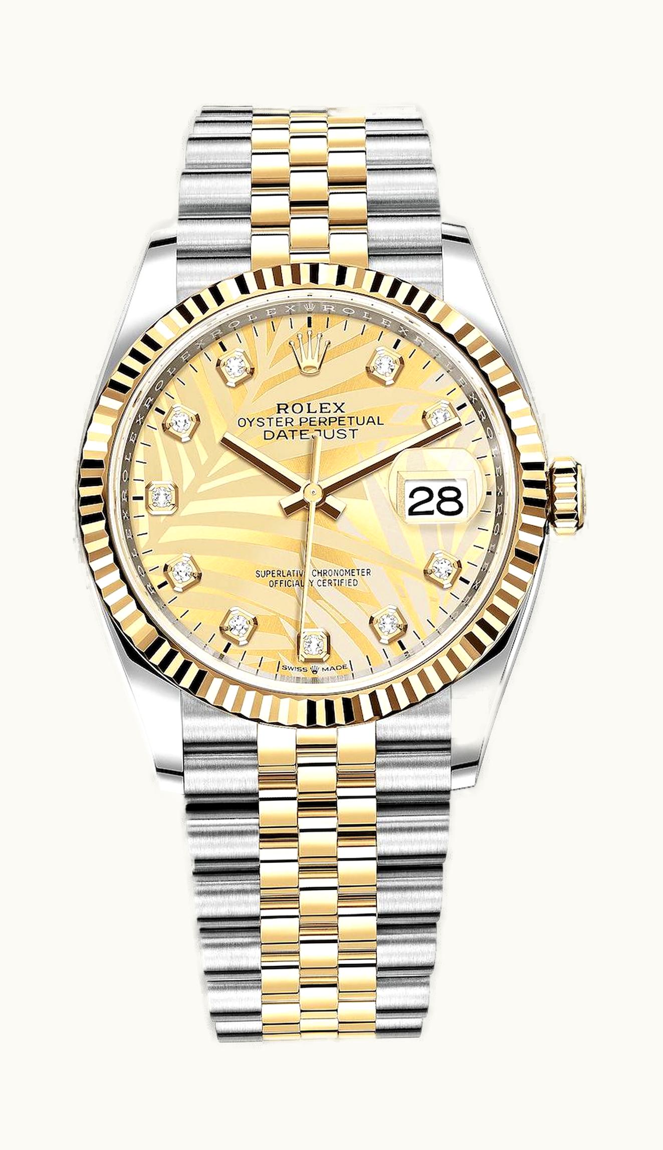 Rolex Datejust 36 Stainless Steel - Yellow Gold - Fluted / Champagne - Palm - Diamond / Jubilee
