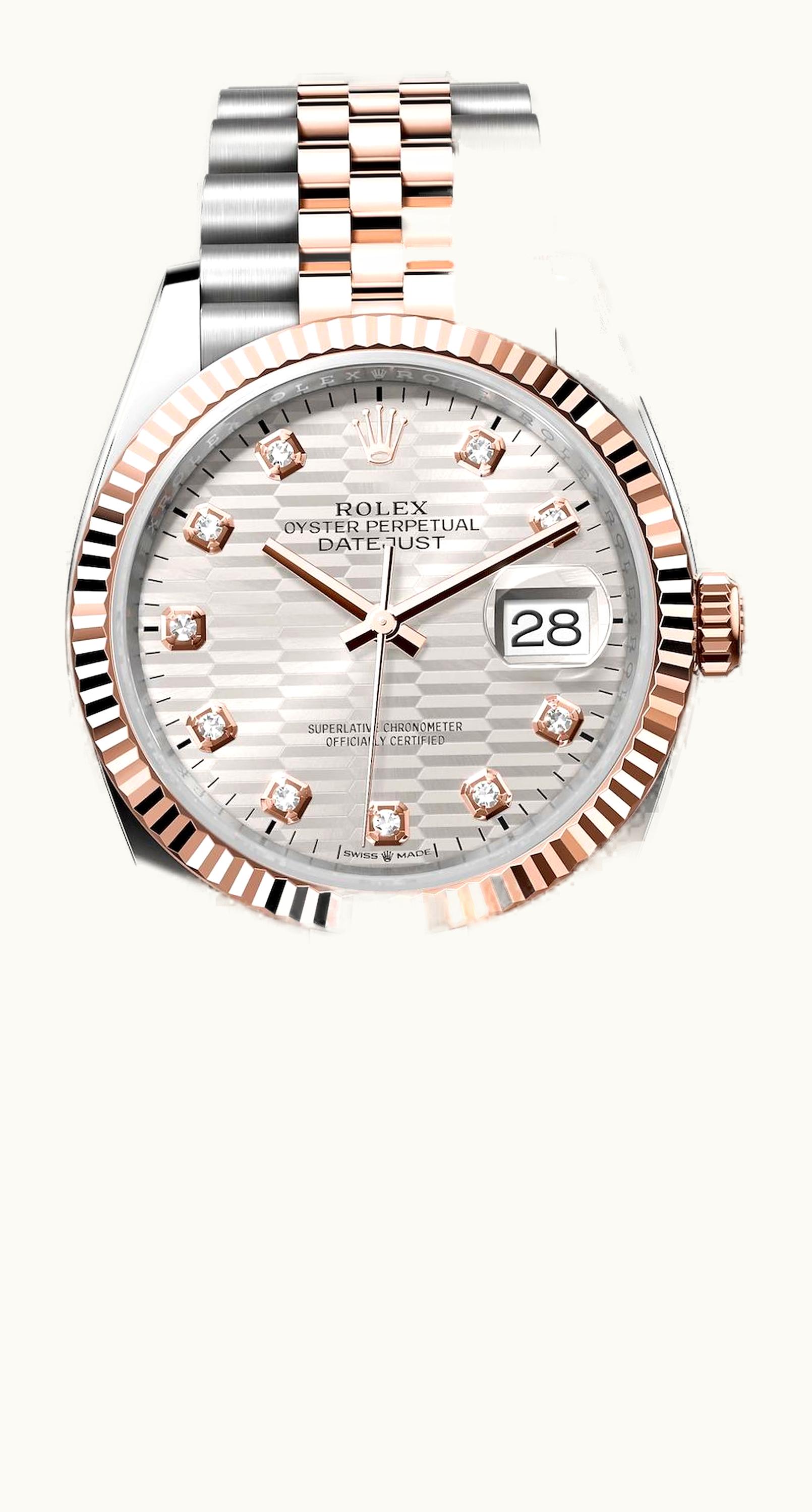 Rolex Datejust 36 Stainless Steel / Everose / Fluted / Silver - Fluted - Diamond / Jubilee