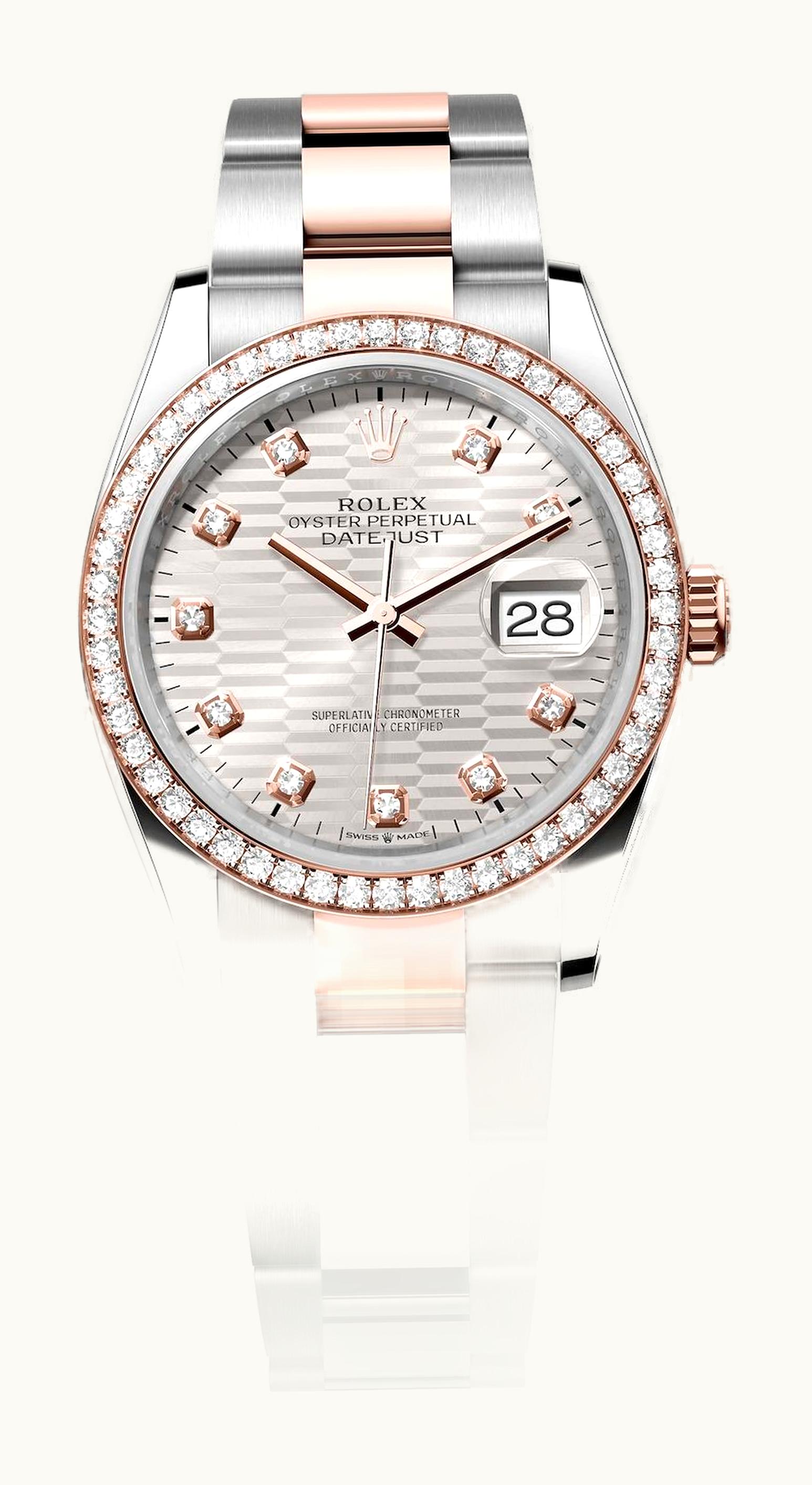 Rolex Datejust 36 Stainless Steel / Everose / Diamond / Silver - Fluted - Diamond / Oyster