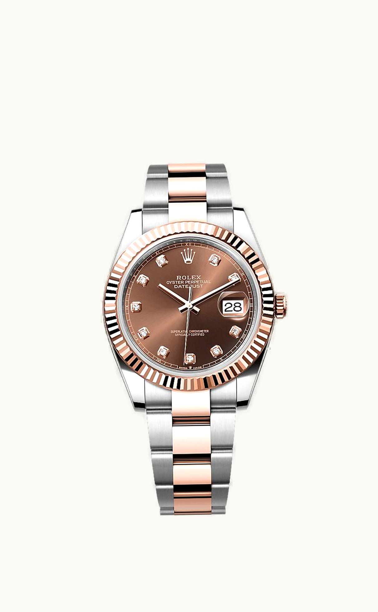 Rolex Datejust 41 Rolesor Everose Fluted / Oyster / Chocolate - Diamond