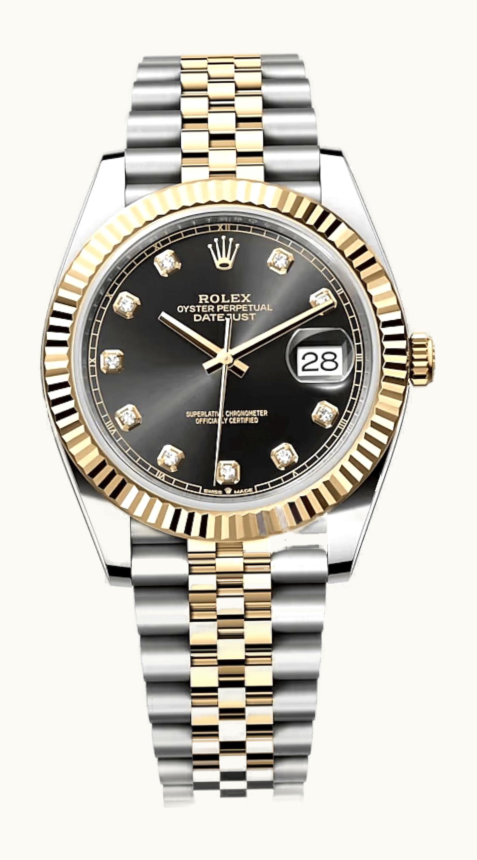 Rolex Datejust 41 Rolesor Yellow Fluted / Jubilee / Black - Diamond