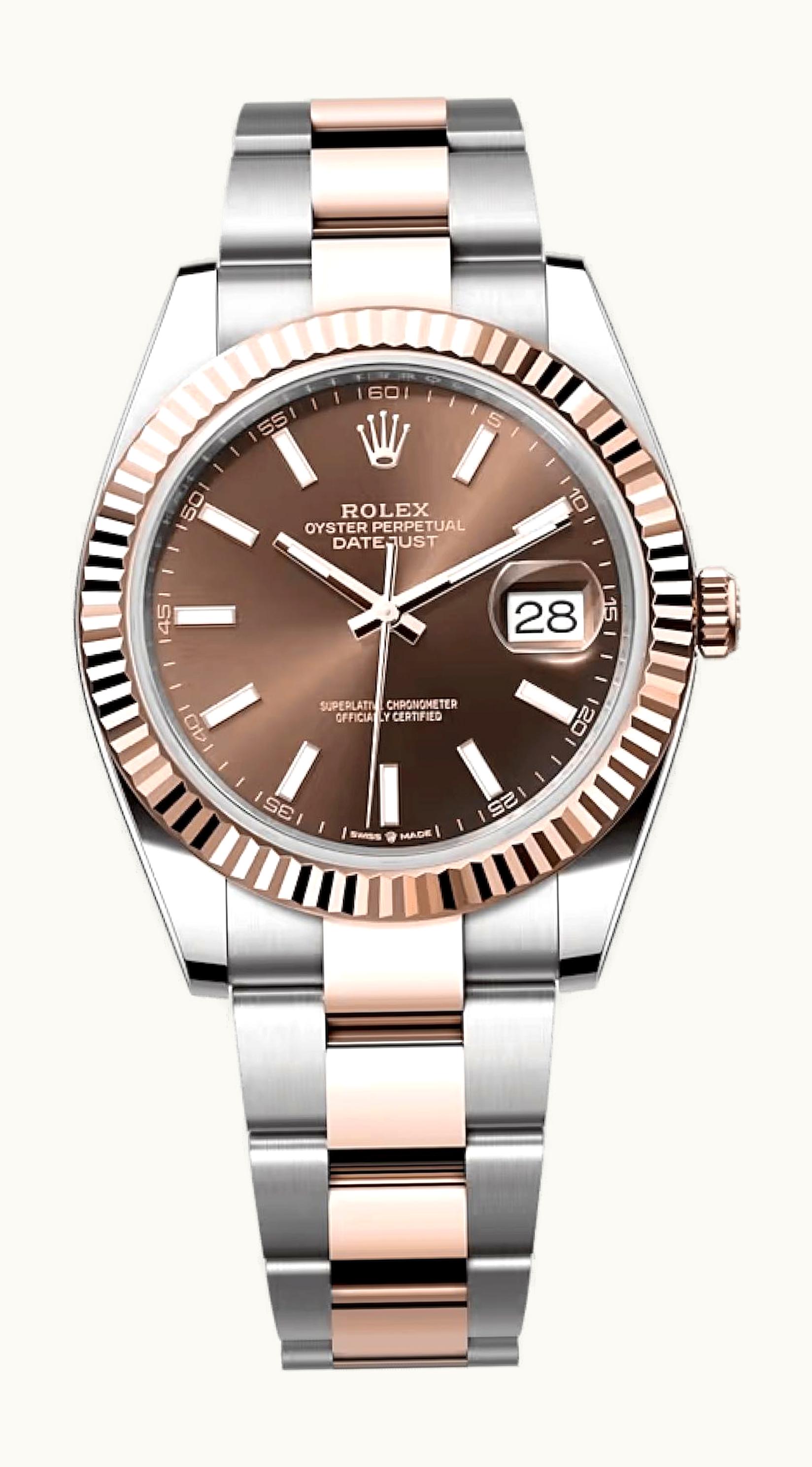 Rolex Datejust 41 Rolesor Everose Fluted / Oyster / Chocolate