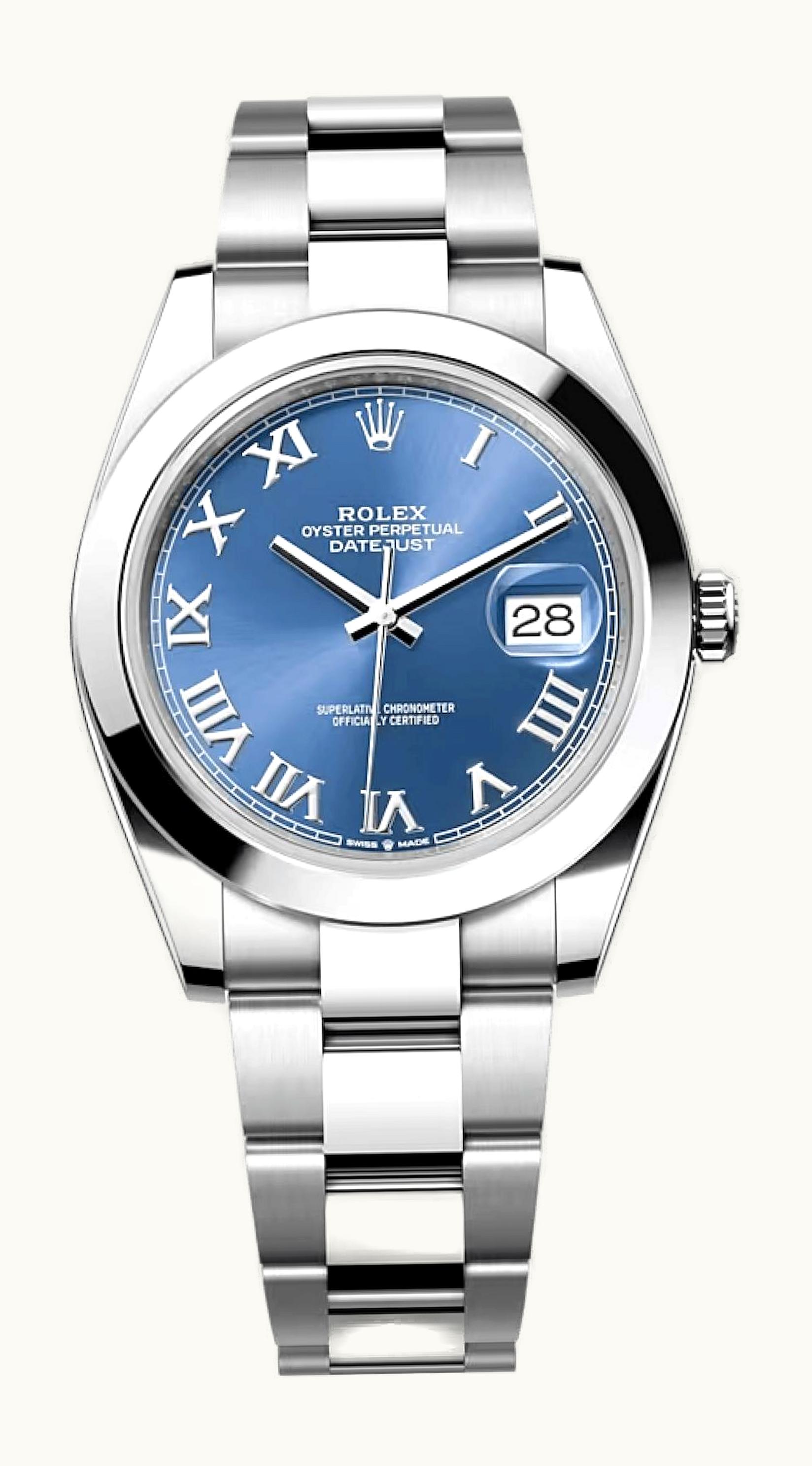 Rolex Datejust 41 Stainless Steel Smooth / Oyster / Blue Roman