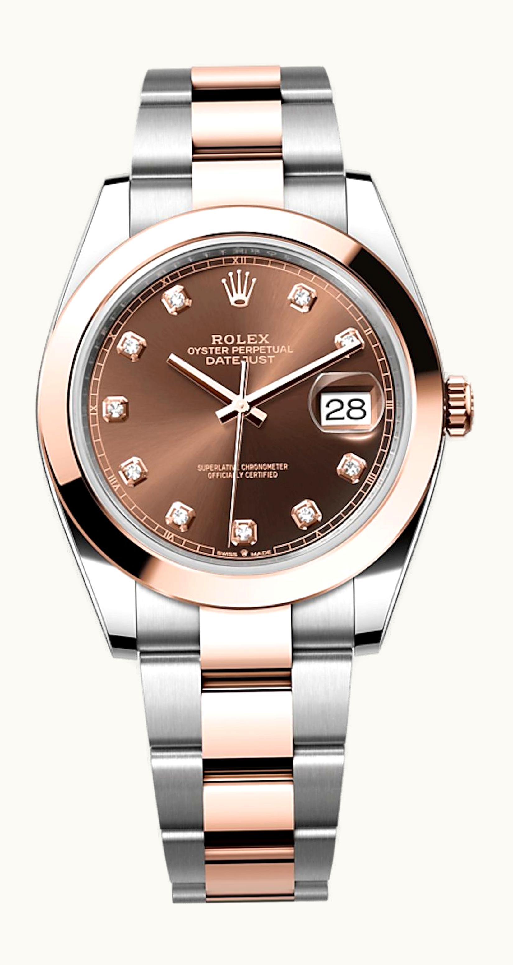 Rolex Datejust 41 Rolesor Everose Smooth / Oyster / Chocolate - Diamond