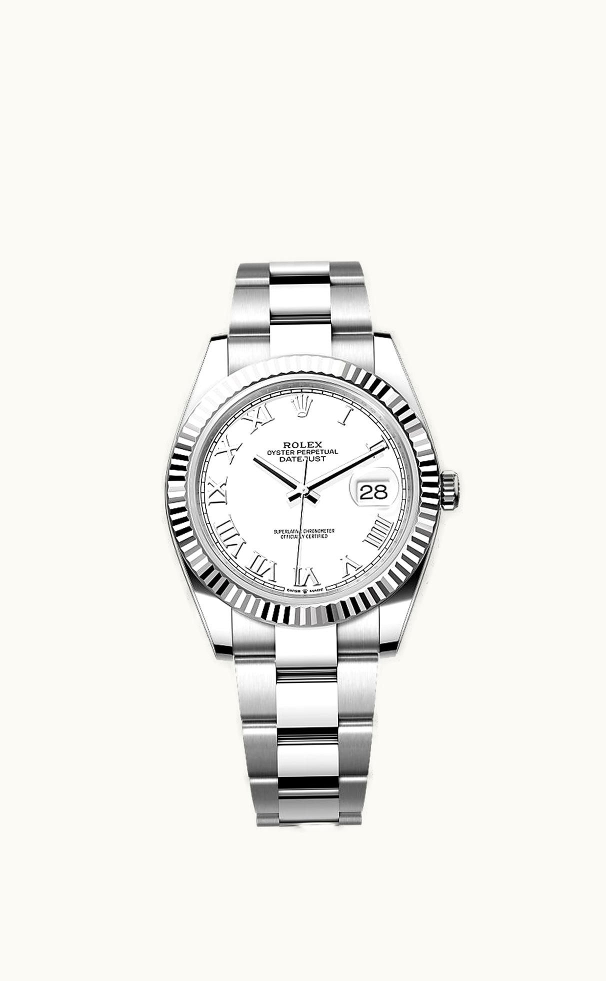 Rolex Datejust 41 Stainless Steel Fluted / White - Roman / Oyster
