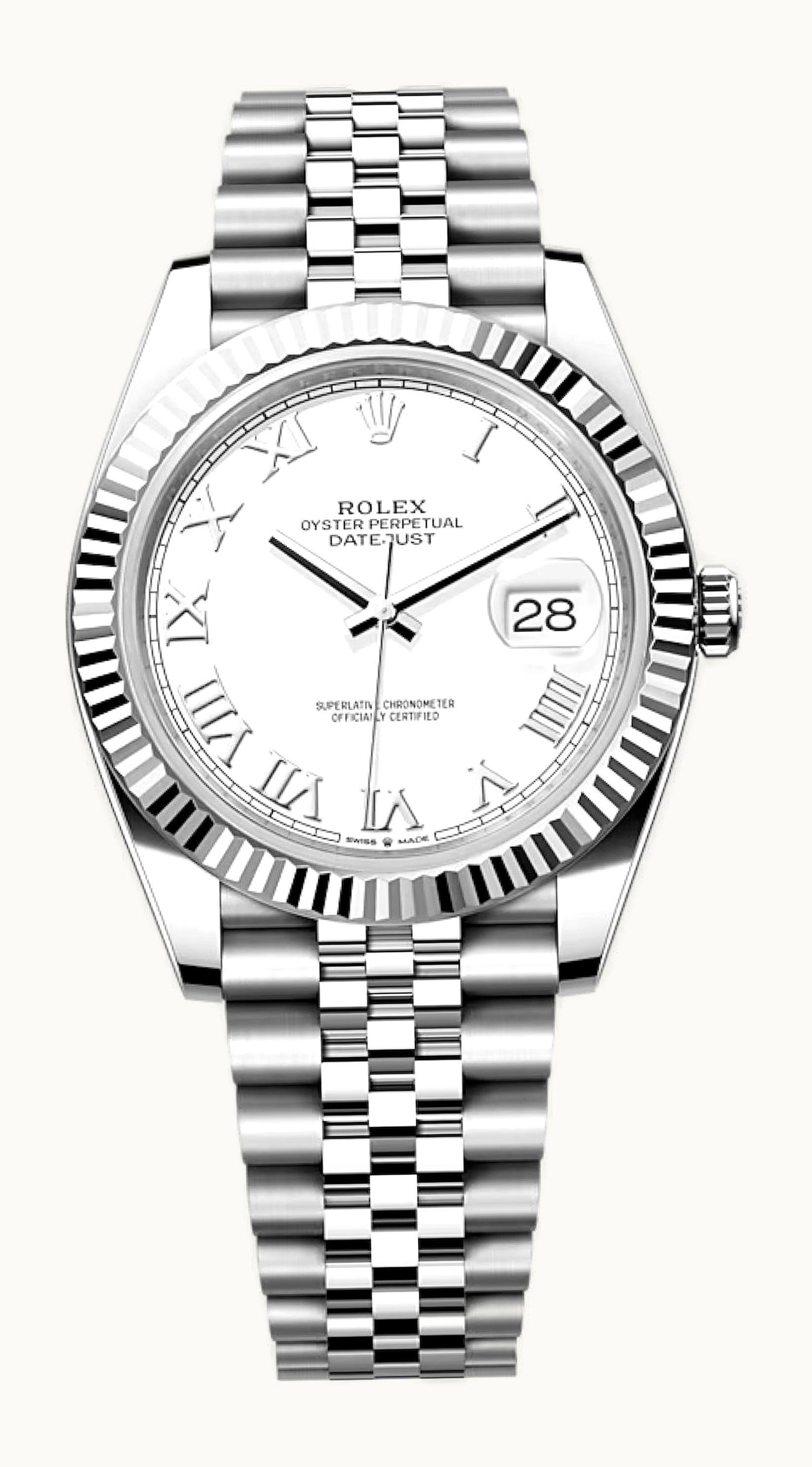 Rolex Datejust 41 Stainless Steel Fluted / White - Roman / Jubilee