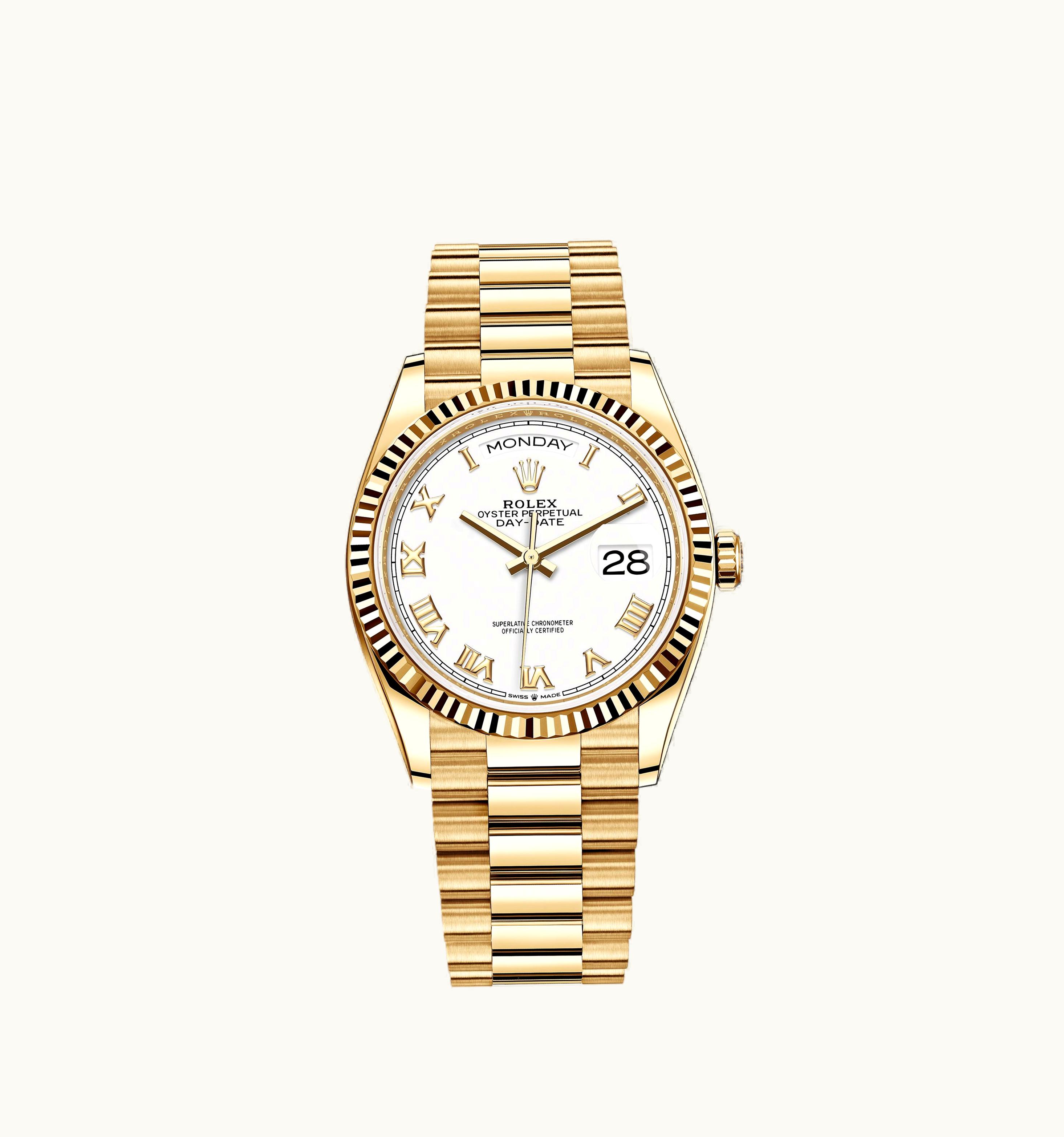 Rolex Day-Date 36 Yellow Gold / Fluted / White - Roman / President