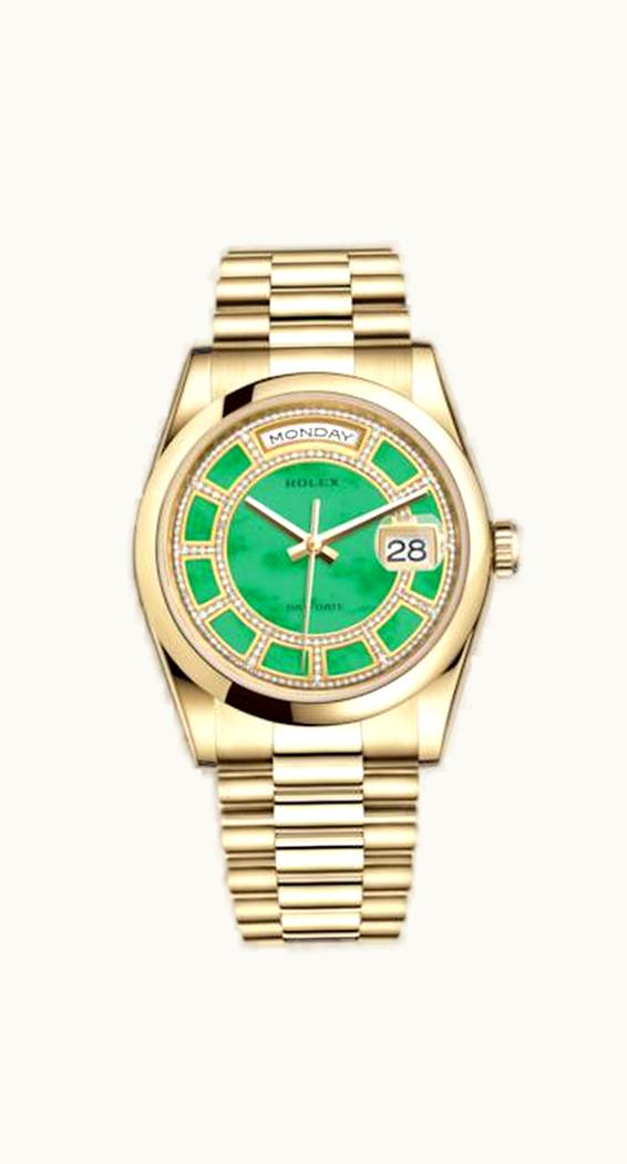 Rolex Day-Date 36 Yellow Gold Domed / President / Green Jade Carousel