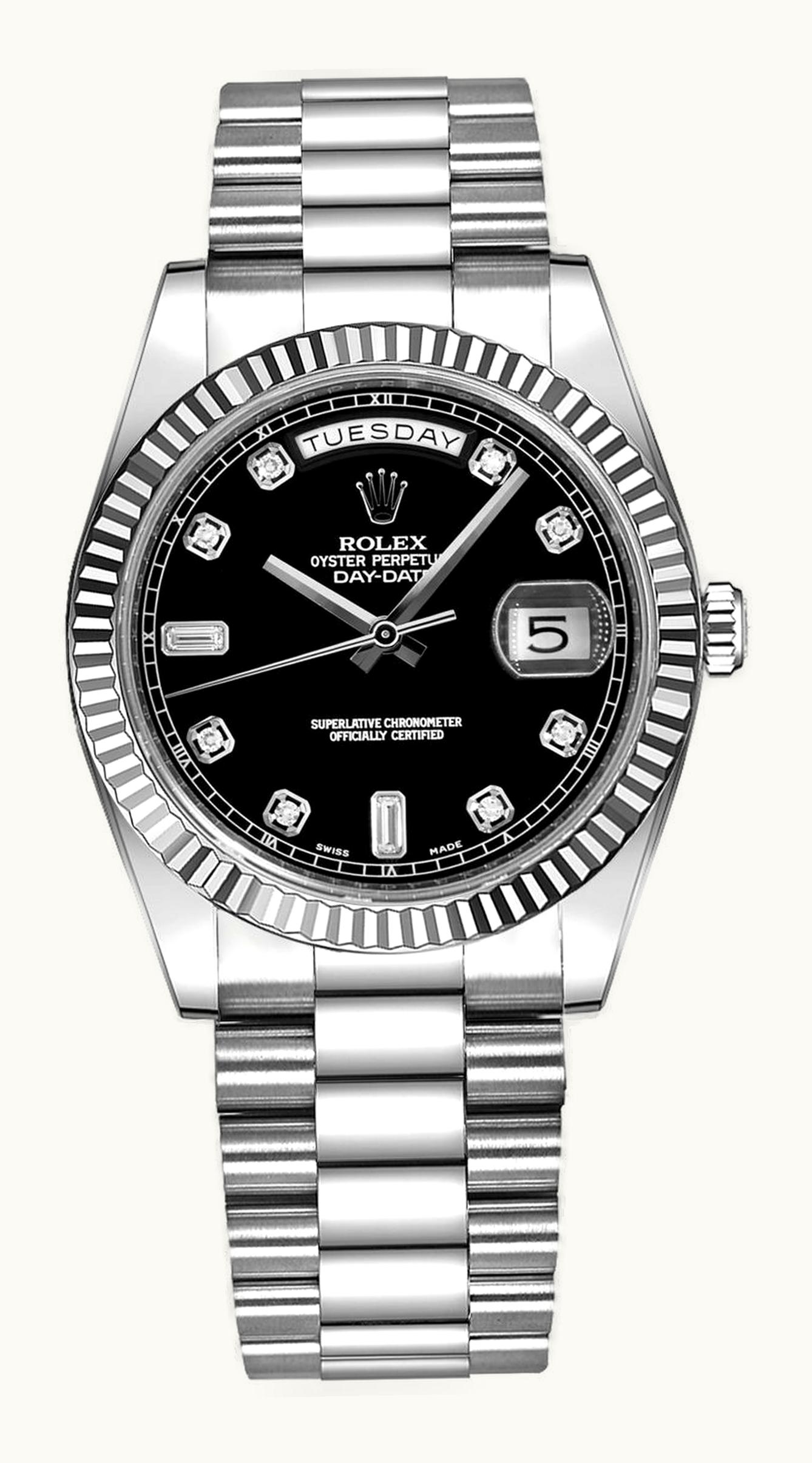 Rolex Day-Date 36 White Gold Fluted / President / Black Diamond