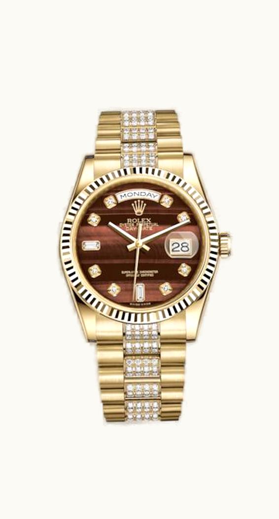 Rolex Day-Date 36 Yellow Gold Fluted / President Diamonds / Bull's Eye