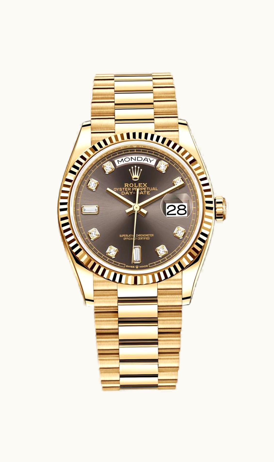 Rolex Day-Date 36 Yellow Gold / Fluted / Dark Grey-Diamond / President