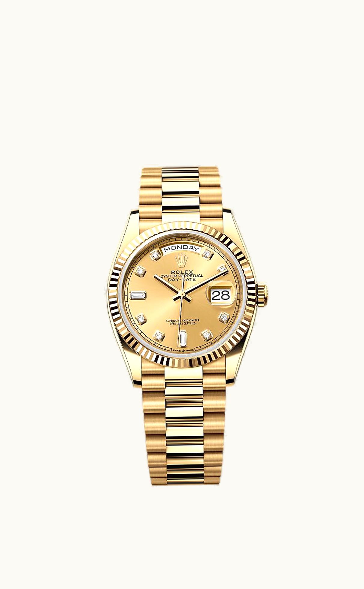 Rolex Day-Date 36 Yellow Gold / Fluted / Champagne - Diamond / President