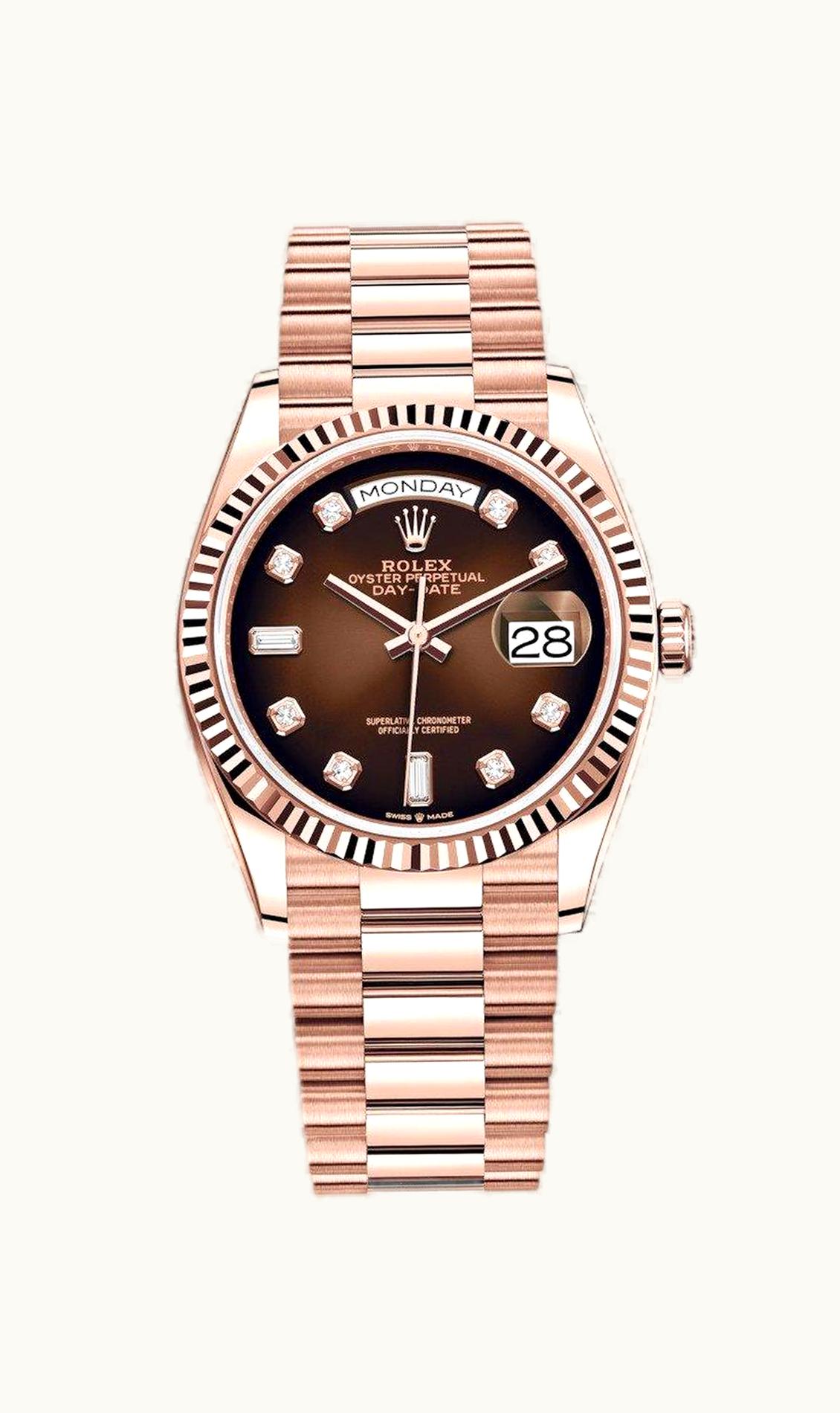 Rolex Day-Date 36 Everose Gold / Fluted / Brown Ombré-Diamond / President