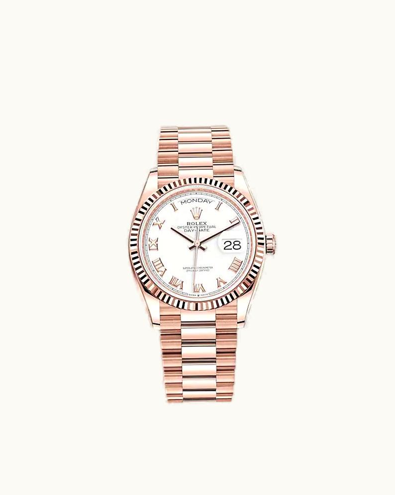 Rolex Day-Date 36 Everose Gold / Fluted / White - Roman / President