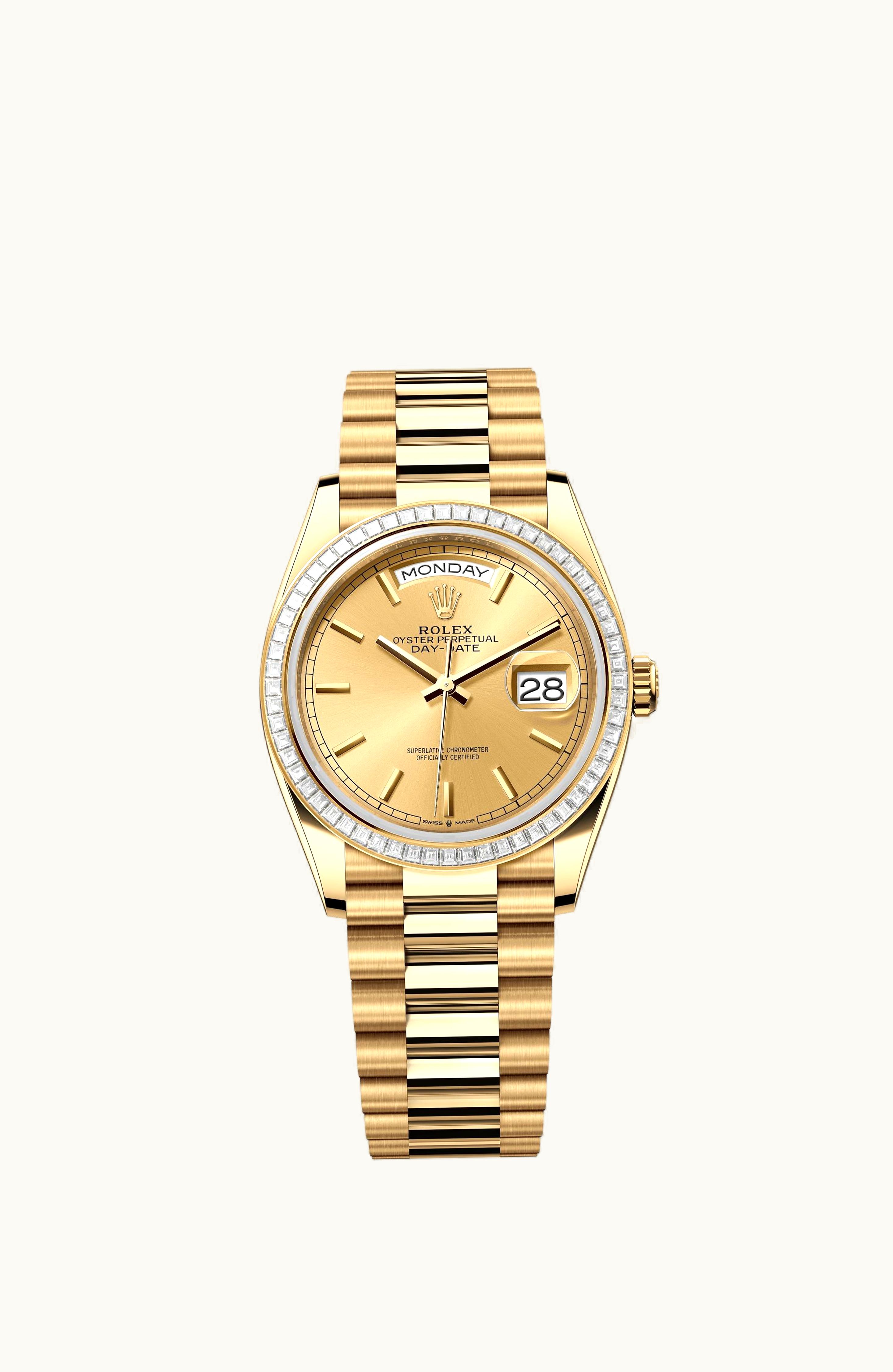 Rolex Day-Date 36 Yellow Gold - Baguette / Champagne / President