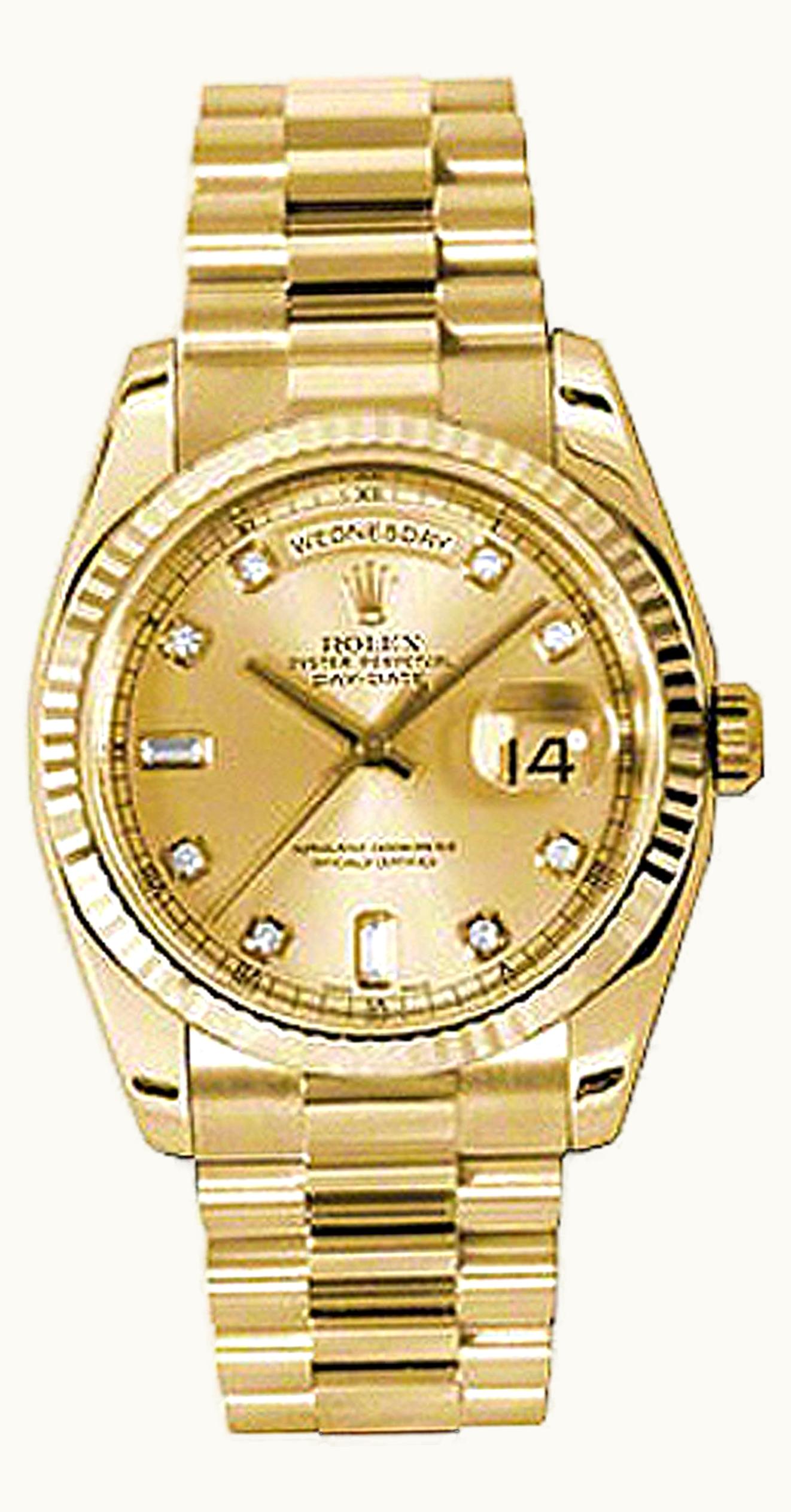 Rolex Day-Date 36 Yellow Gold Fluted / President / Champagne Diamonds