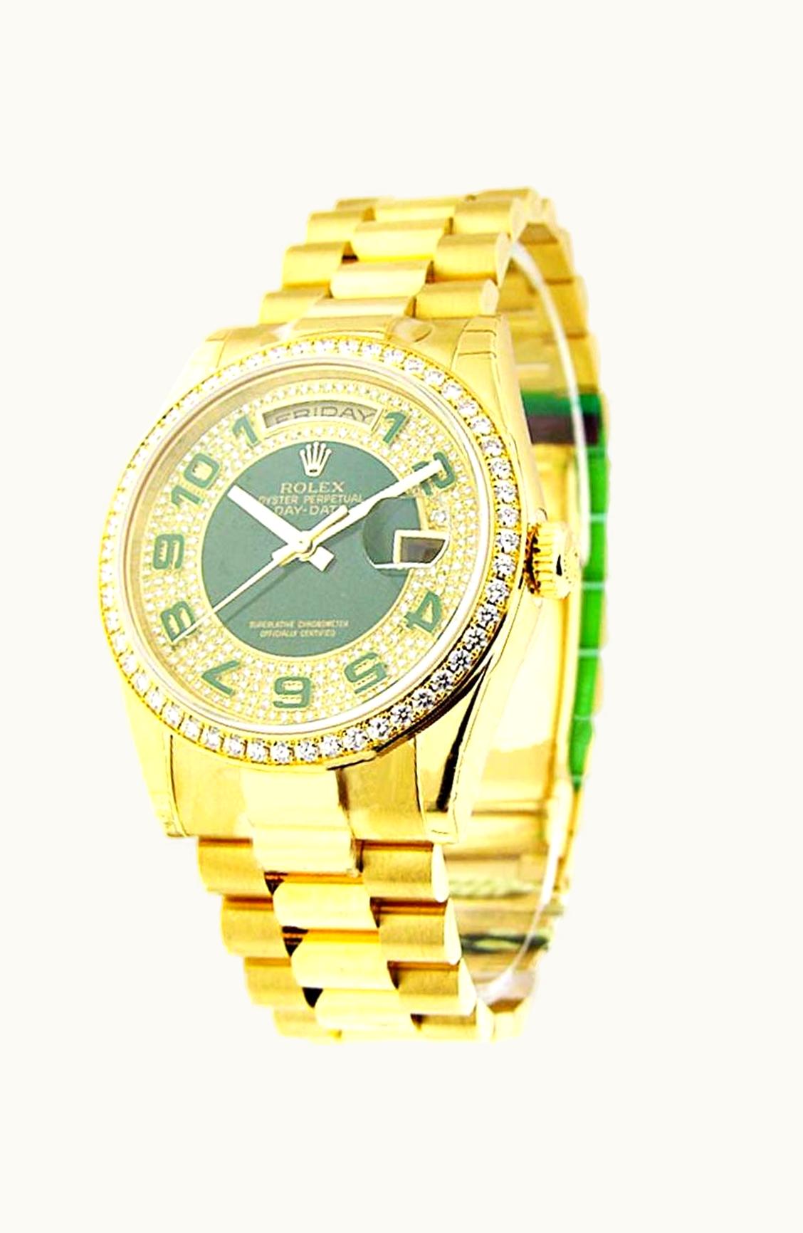Rolex Day-Date 36 Yellow Gold Diamonds / President / Green Arabic