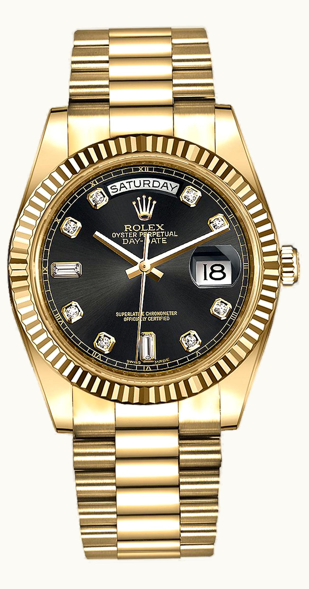 Rolex Day-Date 36 Yellow Gold Fluted / President / Black Diamonds