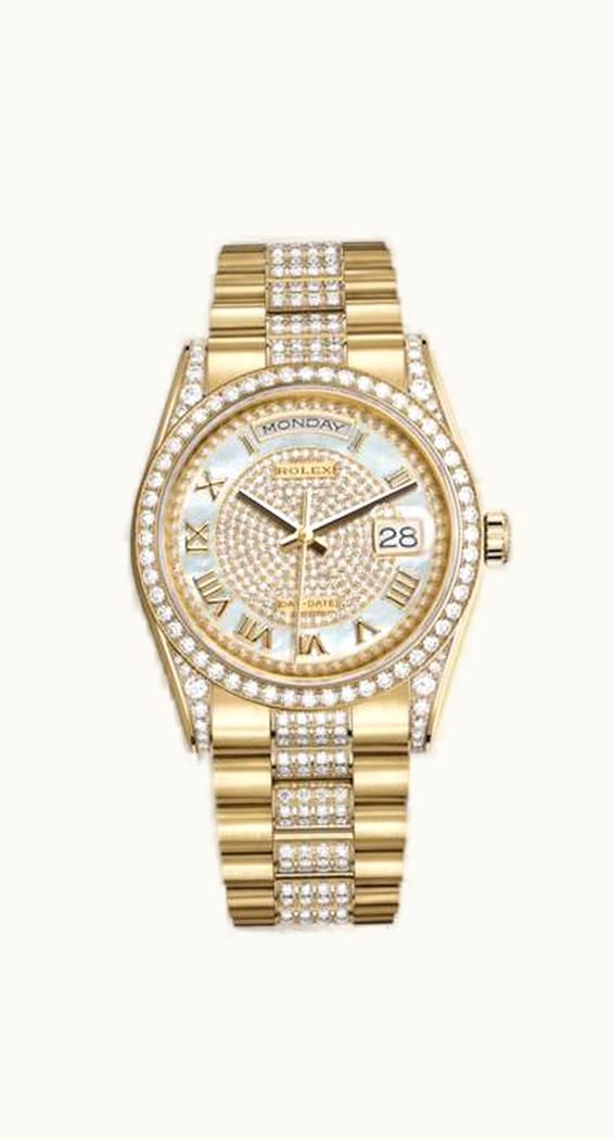 Rolex Day-Date 36 Yellow Gold Diamonds / President Diamonds / Paved MOP
