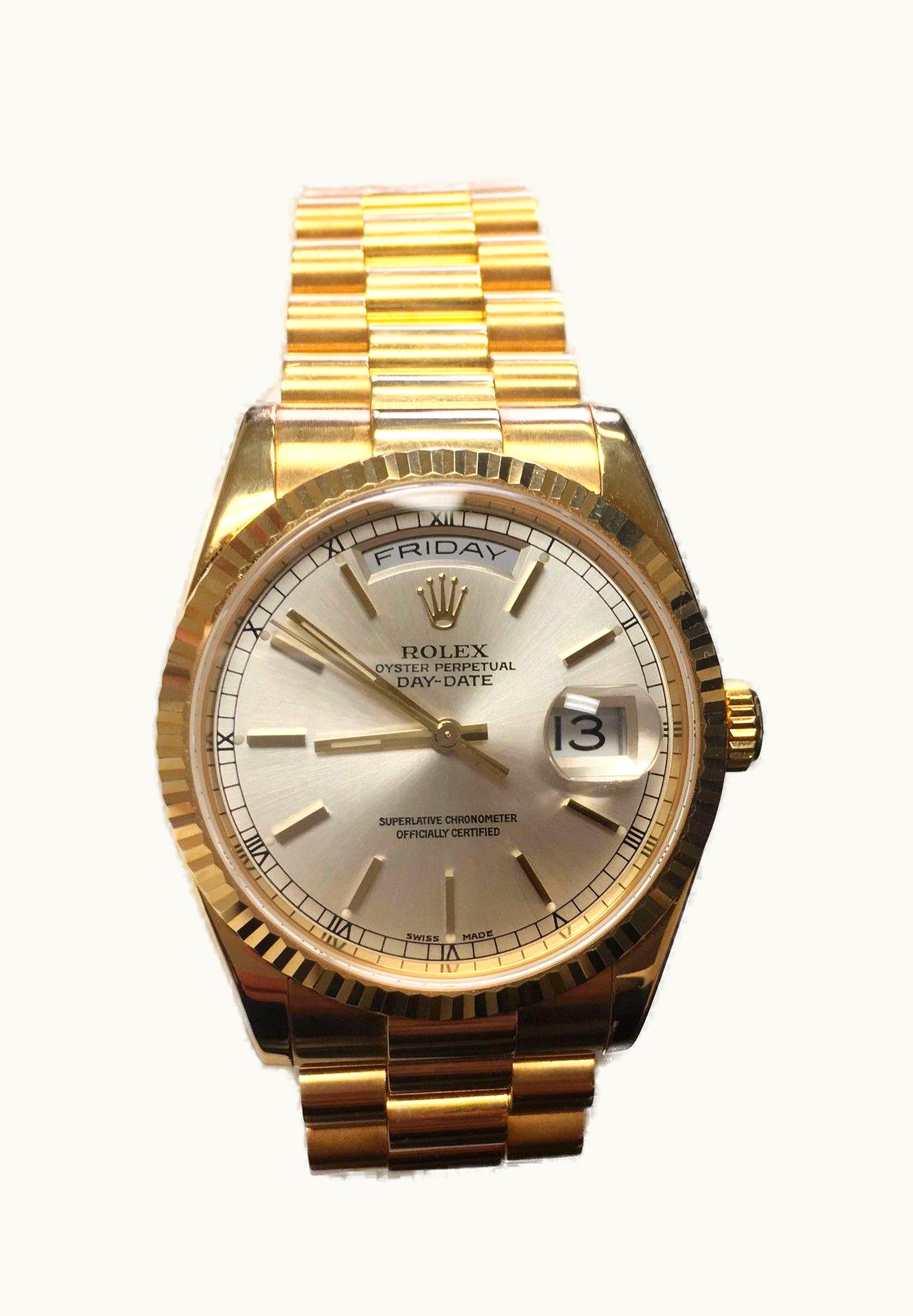 Rolex Day-Date 36 White Gold Diamonds / Oyster / White Roman