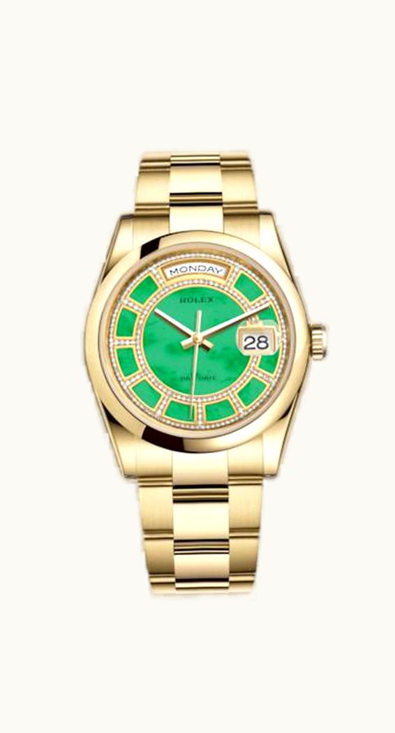 Rolex Day-Date 36 Yellow Gold Domed / Oyster / Green Jade Carousel