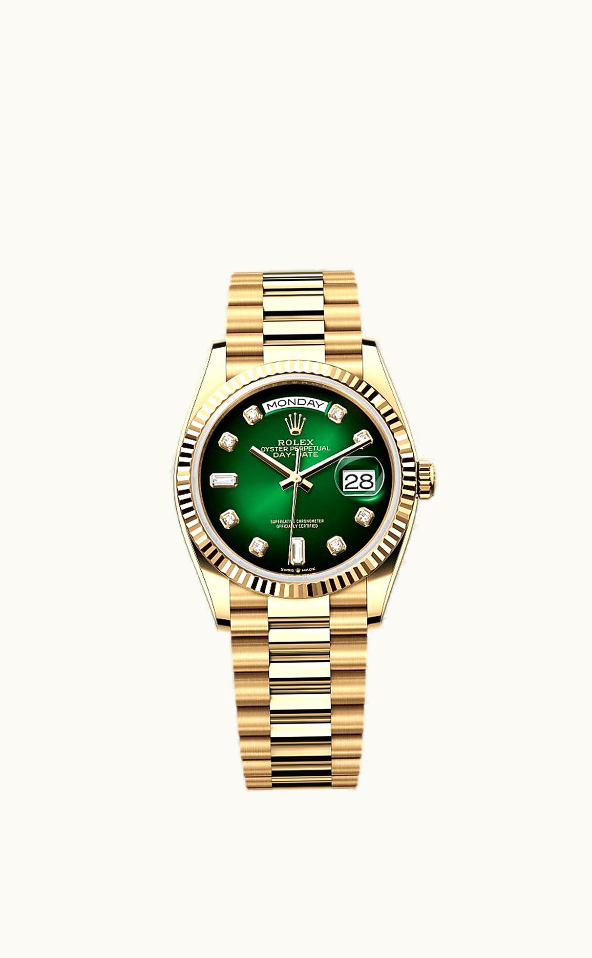 Rolex Day-Date 36 Yellow Gold / Fluted / Green Ombré-Diamond / President
