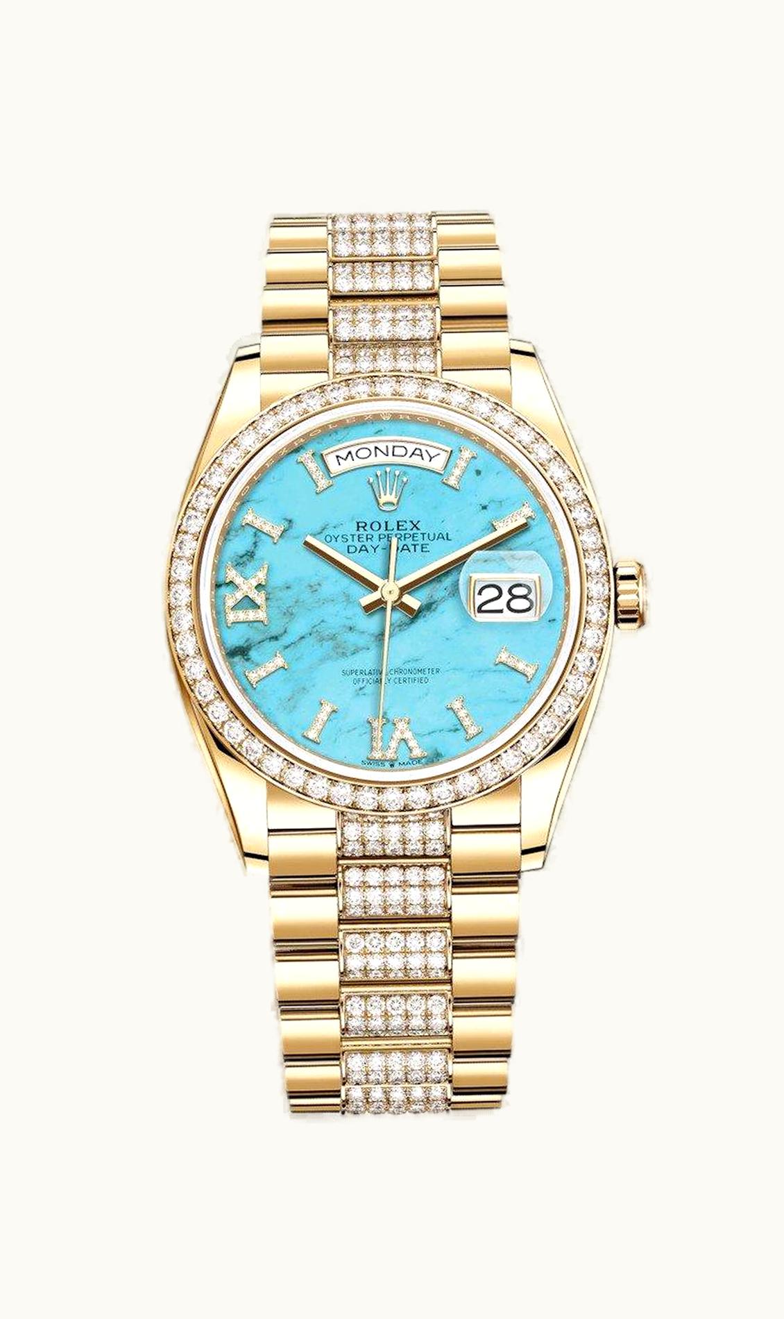 Rolex Day-Date 36 Yellow Gold / Diamond / Turquoise / President-Diamond