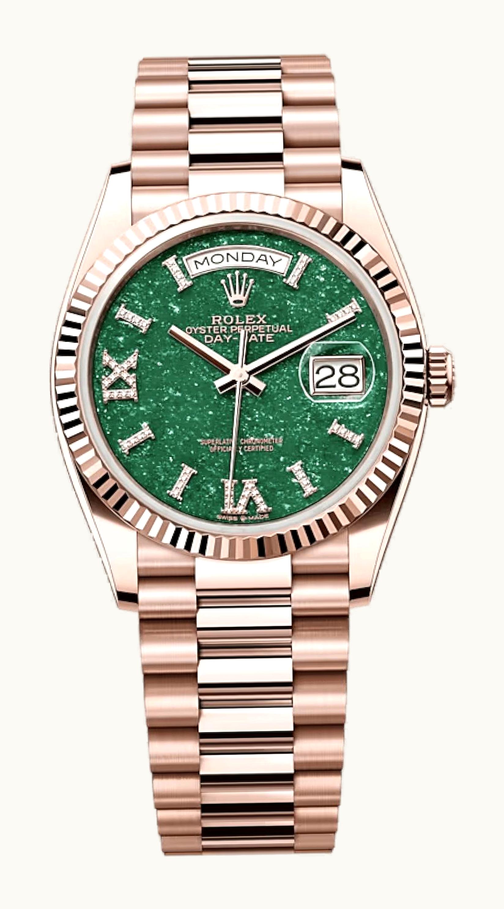 Rolex Day-Date 36 Everose Gold - Fluted  / Green Aventurine / President