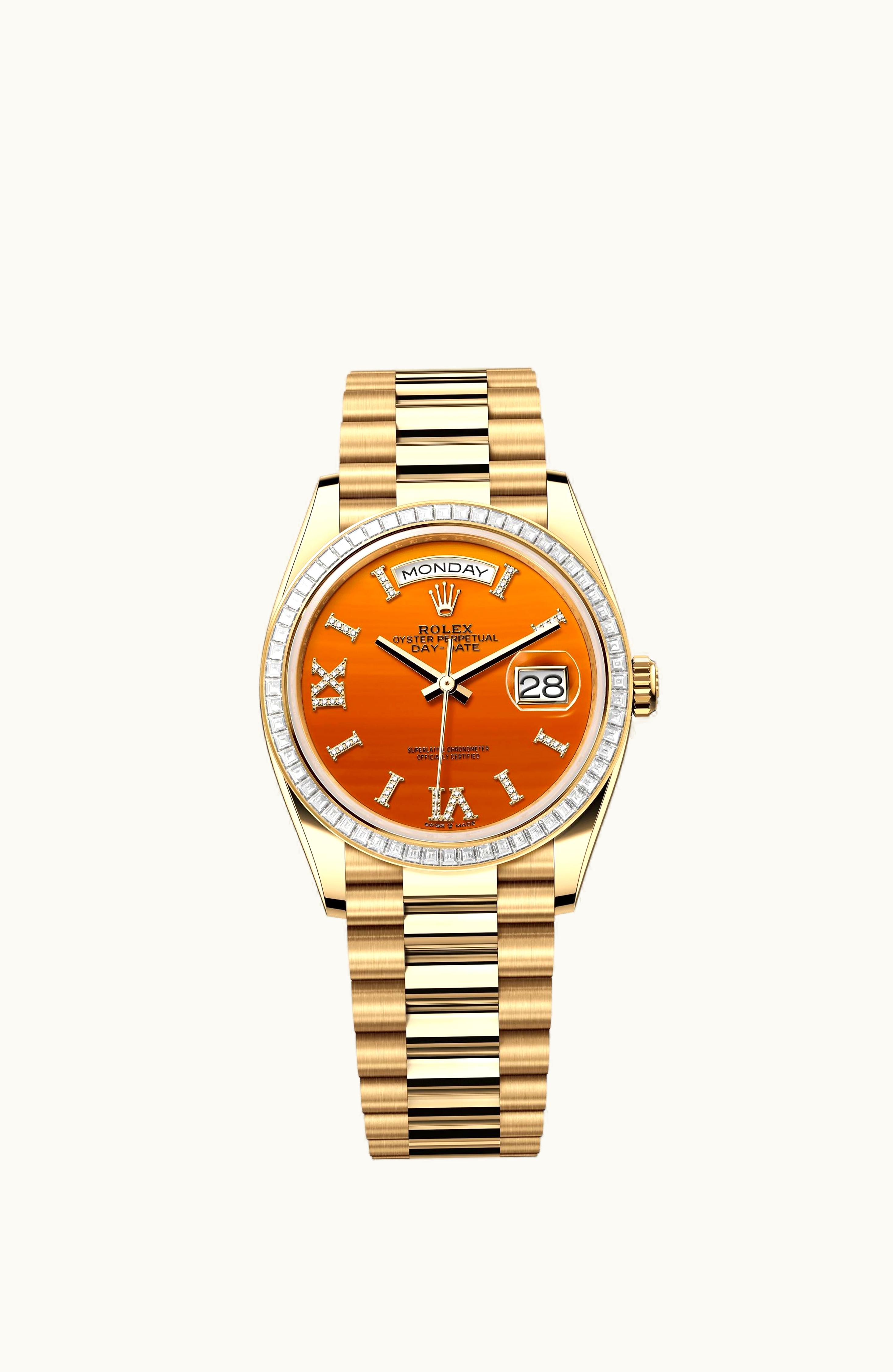 Rolex Day-Date 36 Yellow Gold - Baguette / Carnelian / President