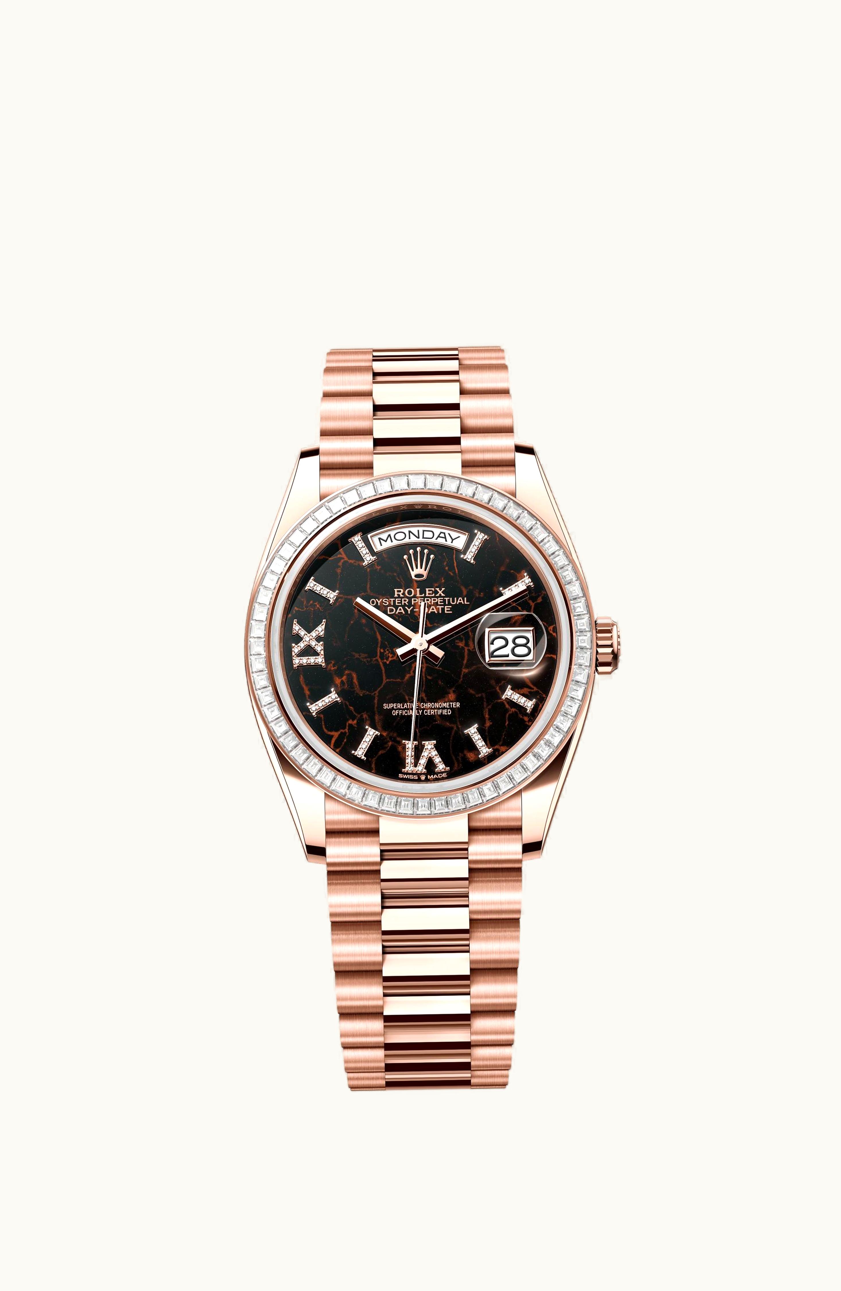 Rolex Day-Date 36 Everose Gold - Baguette / Eisenkiesel / President