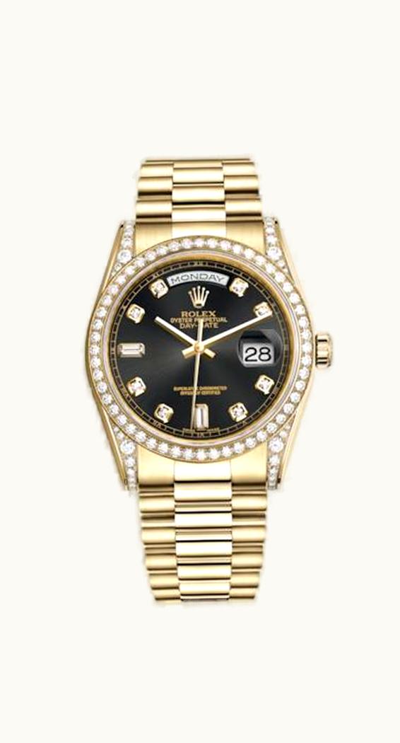 Rolex Day-Date 36 Yellow Gold Diamonds / President Diamonds / Black Diamond