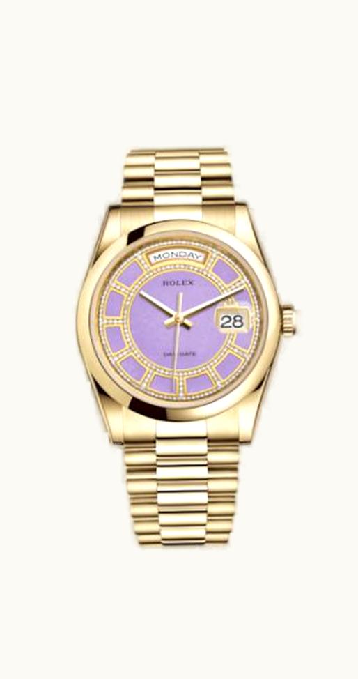 Rolex Day-Date 36 Yellow Gold Domed / President / Lavender Carousel