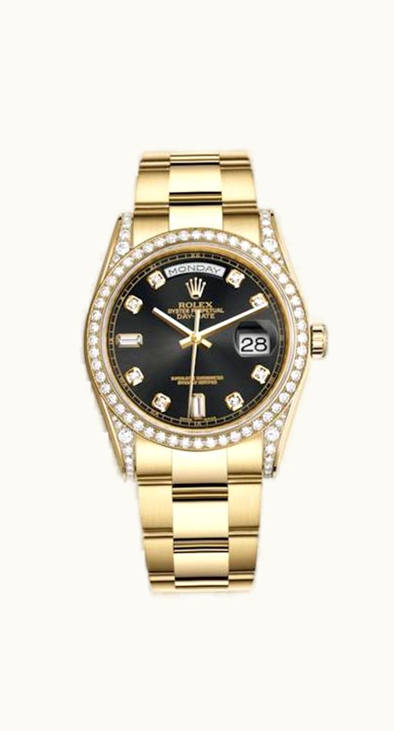 Rolex Day-Date 36 Yellow Gold Diamonds  / Oyster / Black Diamonds Rubies