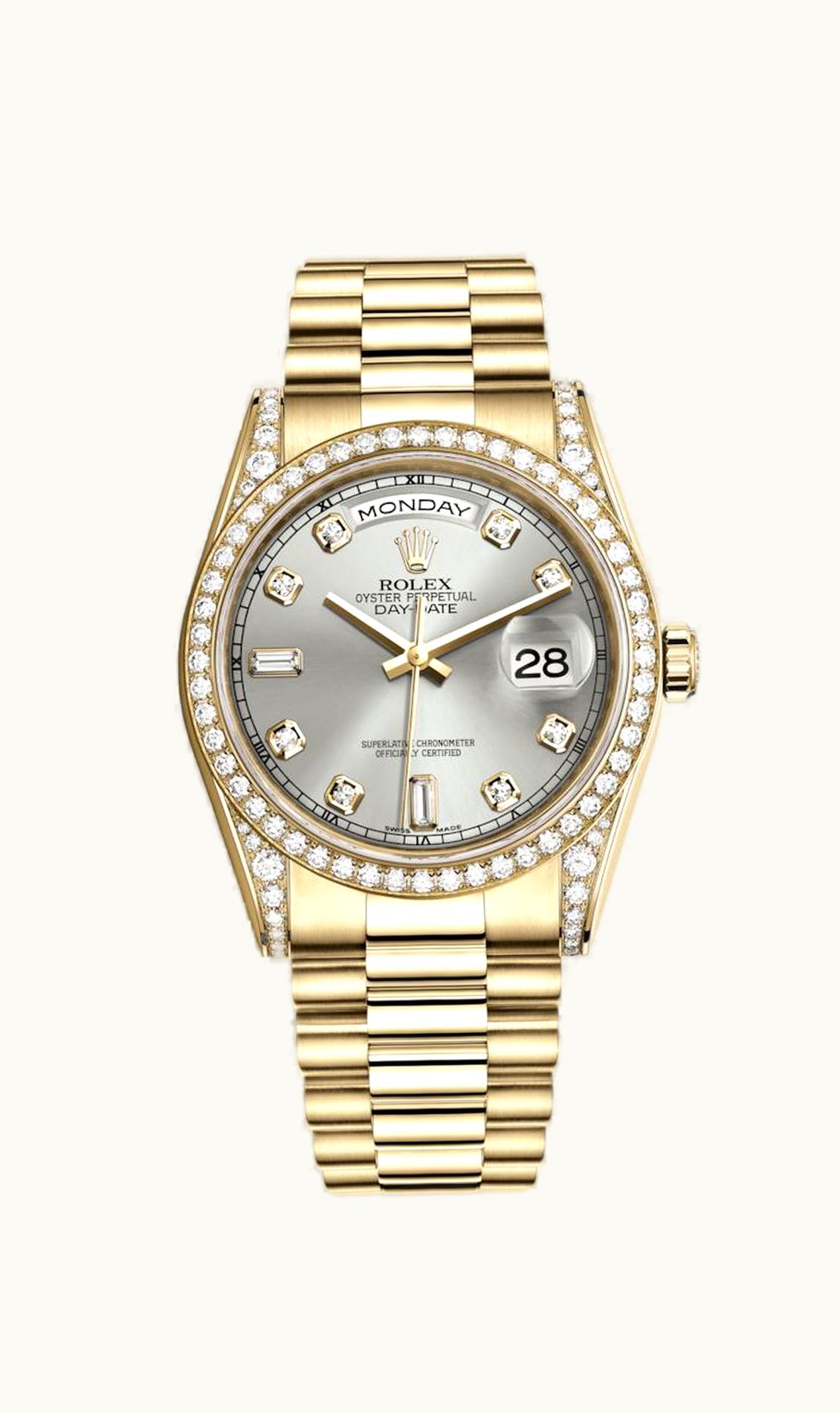 Rolex Day-Date 36 Yellow Gold Diamonds / President  / Silver Diamond