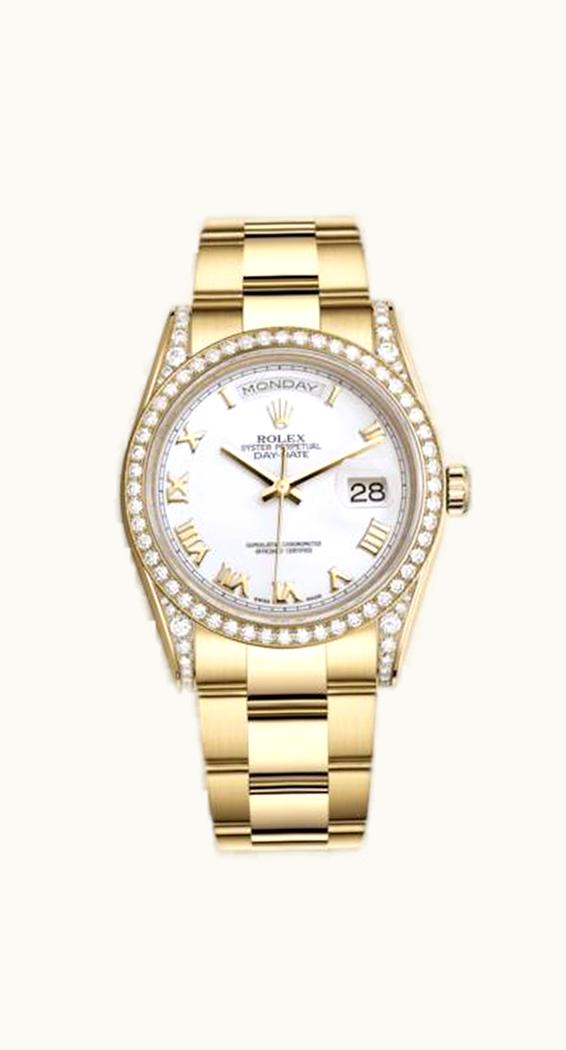 Rolex Day-Date 36 Yellow Gold Diamonds / Oyster / White Roman