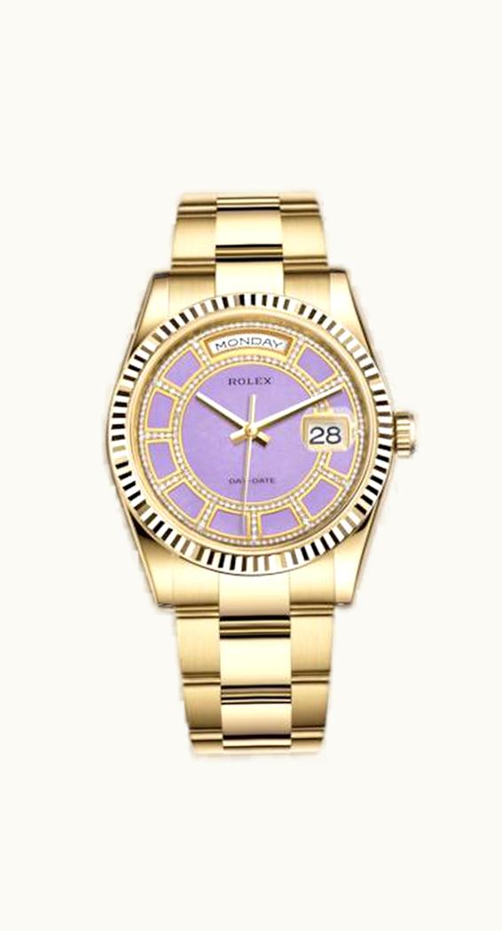 Rolex Day-Date 36 Yellow Gold Fluted / Oyster / Lavender Jade Carousel