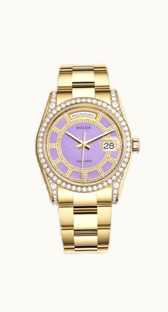 Rolex Day-Date 36 Yellow Gold Diamonds / Oyster / Lavender Jade Carousel