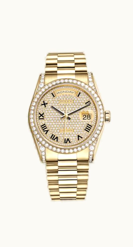 Rolex Day-Date 36 Yellow Gold Diamonds / President  / Paved Roman