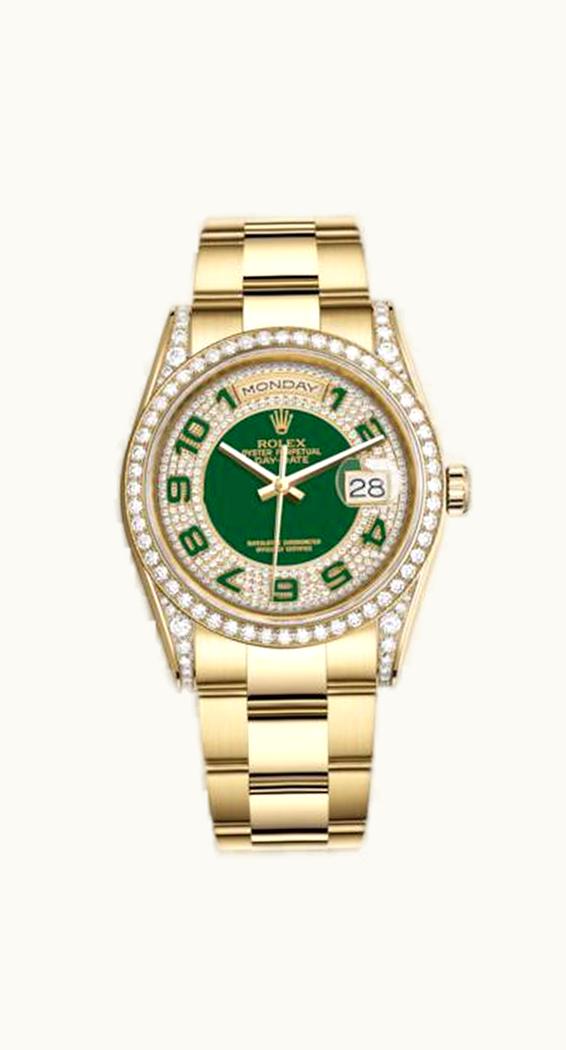 Rolex Day-Date 36 Yellow Gold Diamonds / Oyster / Green Paved