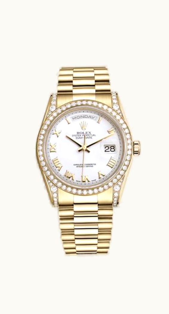 Rolex Day-Date 36 Yellow Gold Diamonds / President / White Roman