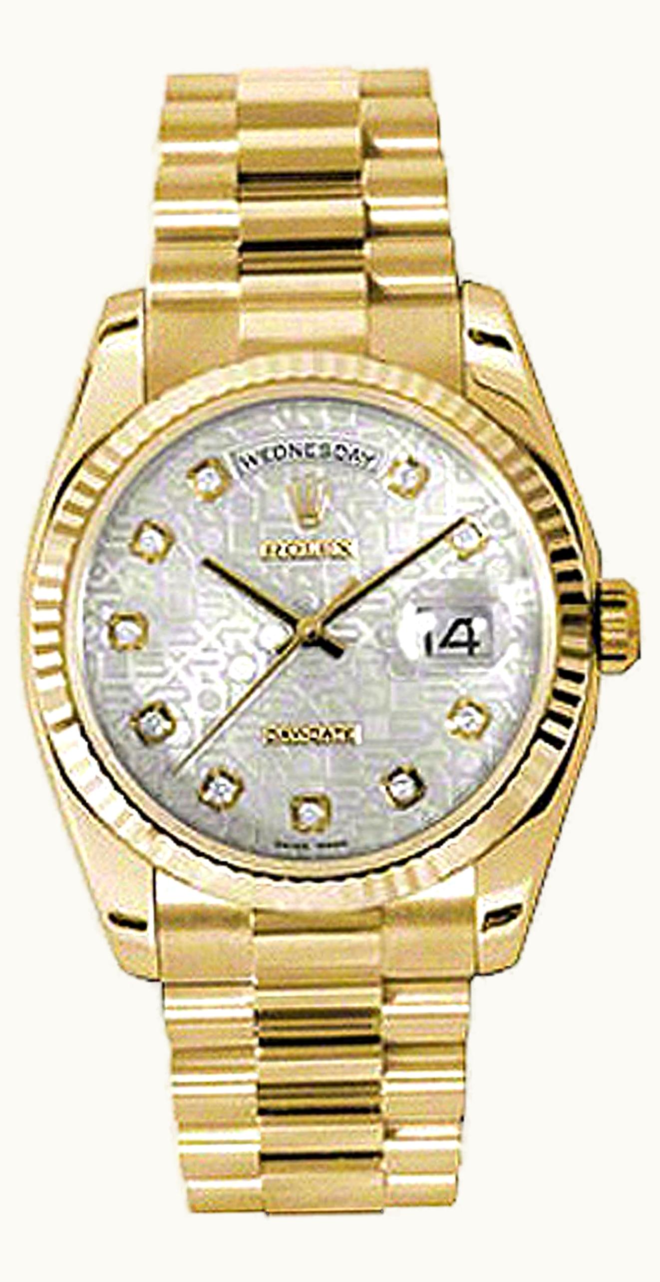 Rolex Day-Date 36 Yellow Gold Fluted / Oyster / Silver Diamonds