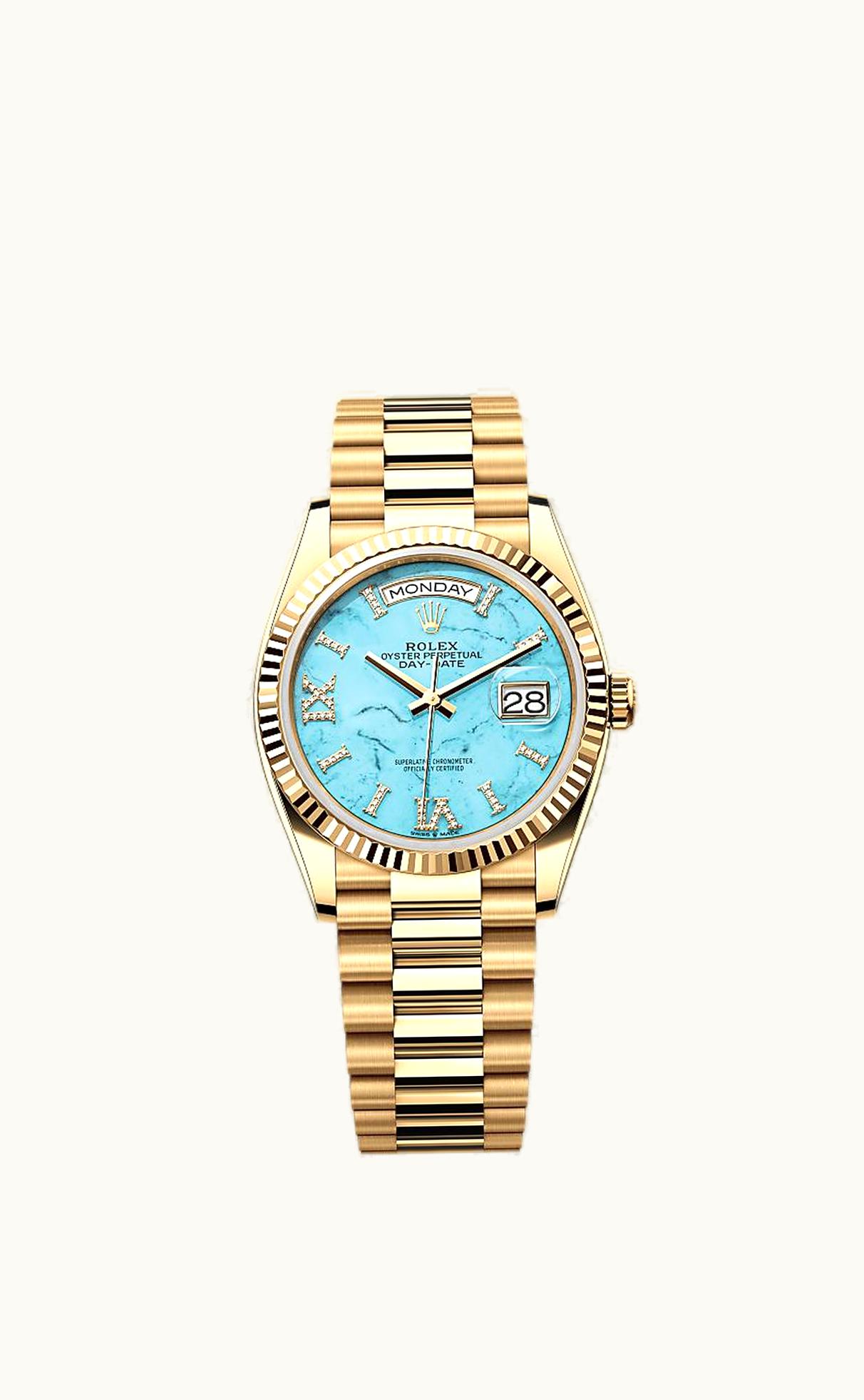 Rolex Day-Date 36 Yellow Gold / Fluted / Turquoise / President