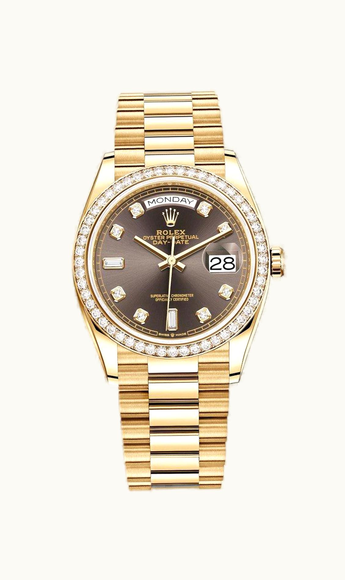 Rolex Day-Date 36 Yellow Gold / Diamond / Dark Grey-Diamond / President