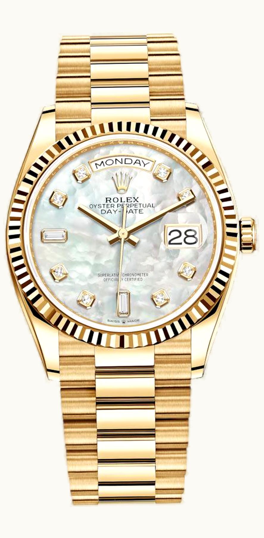 Rolex Day-Date 36 Yellow Gold / Fluted / MOP-Diamond / President-Diamond
