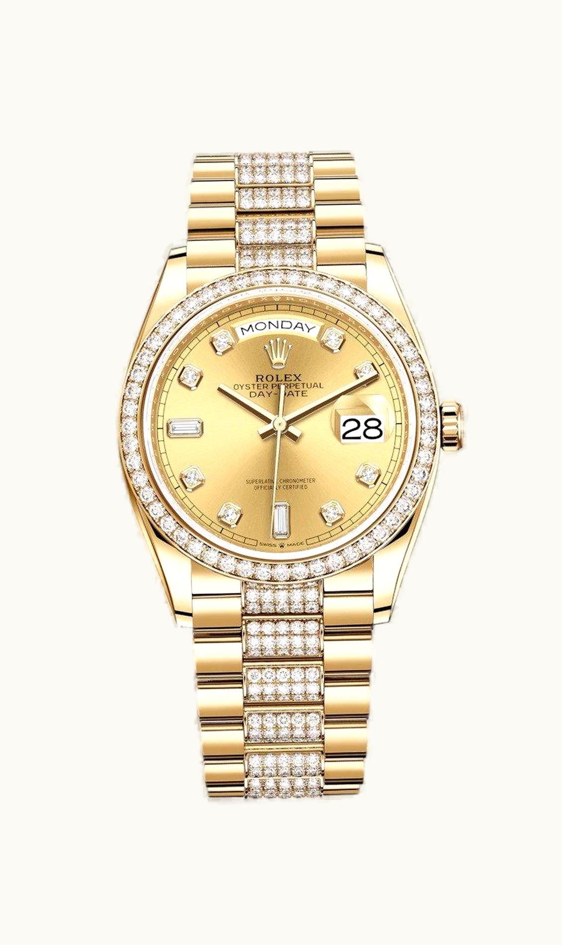 Rolex Day-Date 36 Yellow Gold / Diamond / Champagne-Diamond / President-Diamond